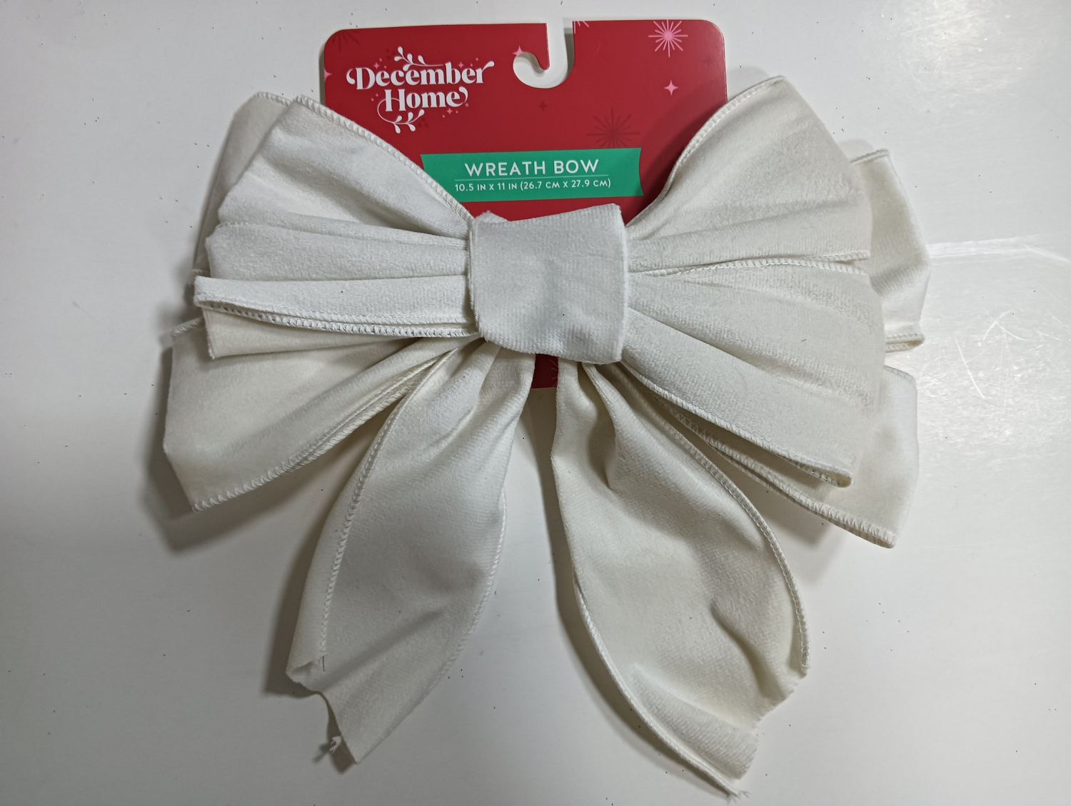 slide 3 of 3, December Home DH WREATH BOW VELVET GREEN & WHITE 2 AST, 10.5 x 11 
