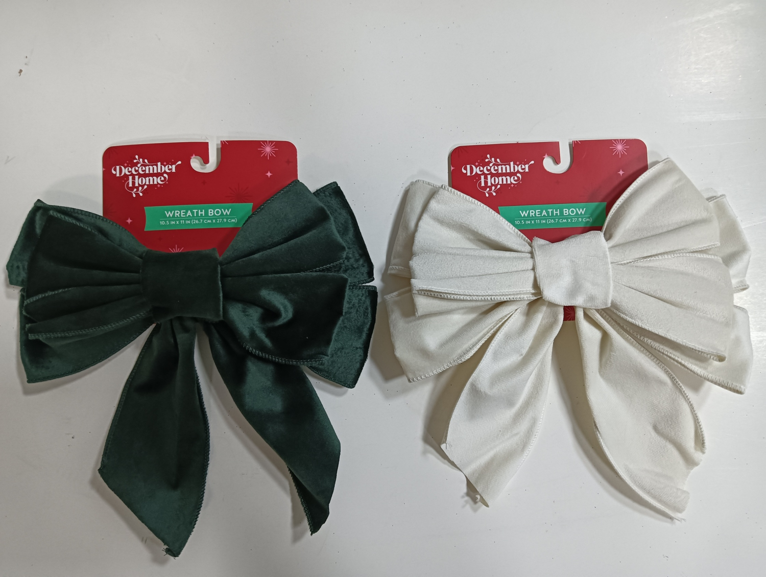 slide 1 of 3, December Home DH WREATH BOW VELVET GREEN & WHITE 2 AST, 10.5 x 11 