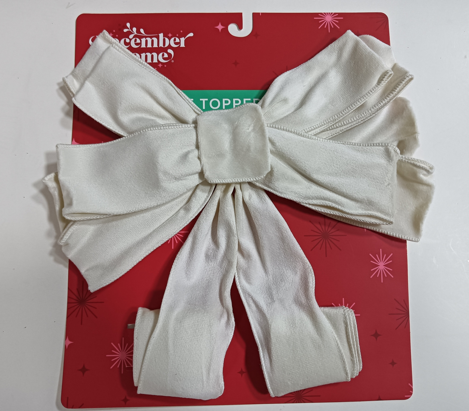 slide 2 of 3, December Home DH TREE TOP BOW 10.75 X 29 WHT & GRN AST, 10.75 x 13.4 