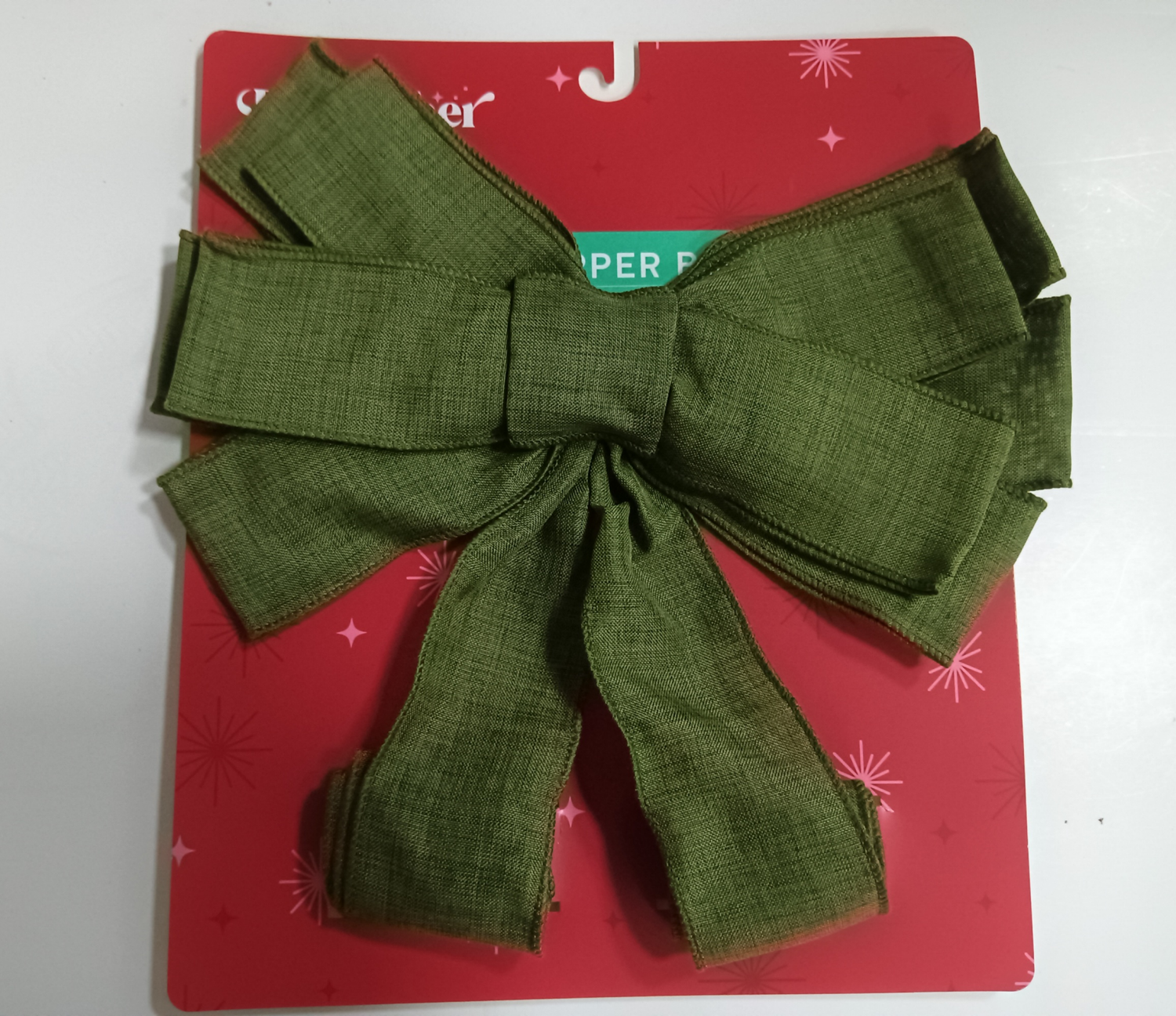 slide 3 of 3, December Home DH TREE TOP BOW 10.75 X 29 WHT & GRN AST, 10.75 x 13.4 