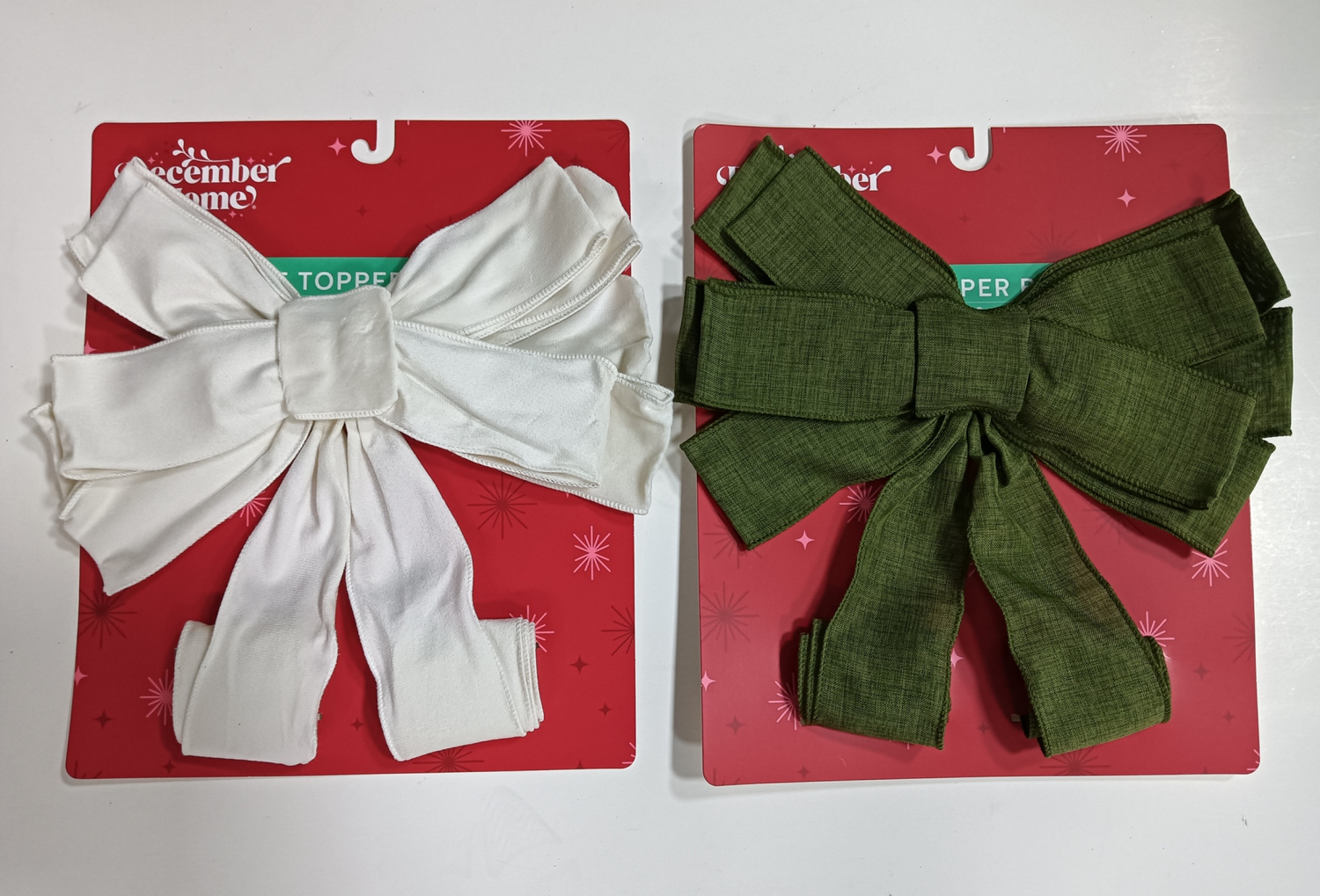 slide 1 of 3, December Home DH TREE TOP BOW 10.75 X 29 WHT & GRN AST, 10.75 x 13.4 