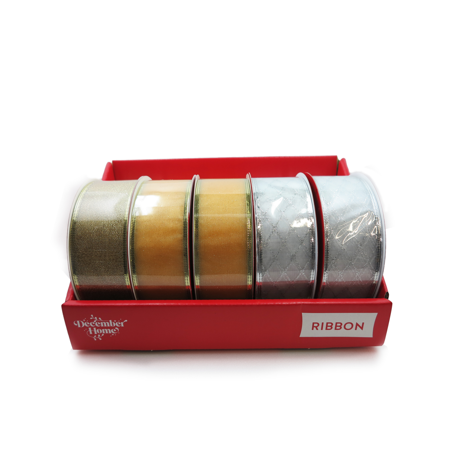 slide 1 of 4, December Home DH 5 PC PROMO RIBBON TRAY GOLD & SILVER, 5 ct