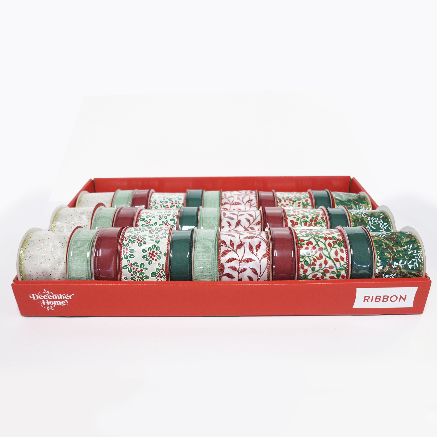 slide 1 of 7, December Home DH 33PC RED-GREEN FASHION RIBBON TRAY, 33 ct