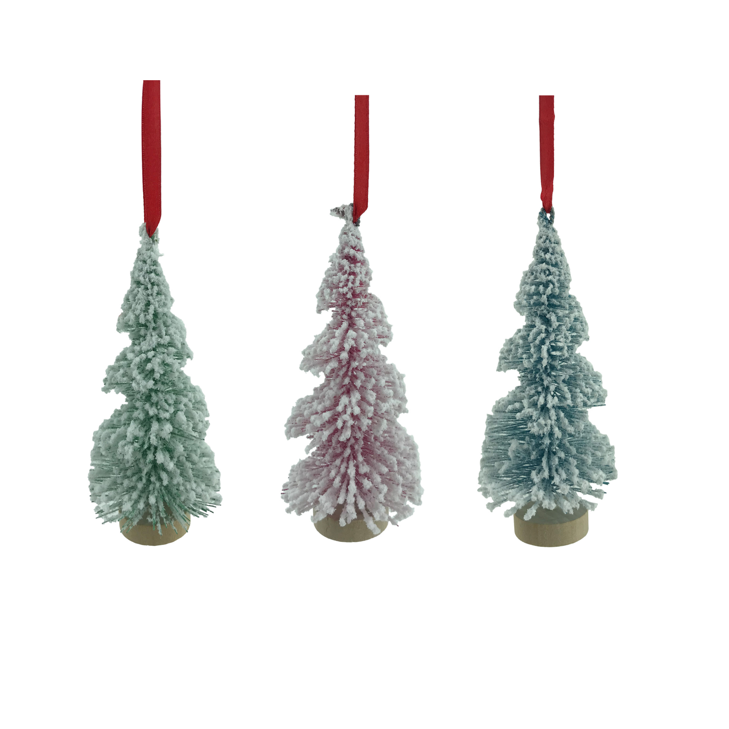 slide 1 of 4, December Home Cute Mini Christmas Trees Miniature Artificial Bottle Brush Christmas Trees Snow Frosted Sisal Trees, 5.5 in