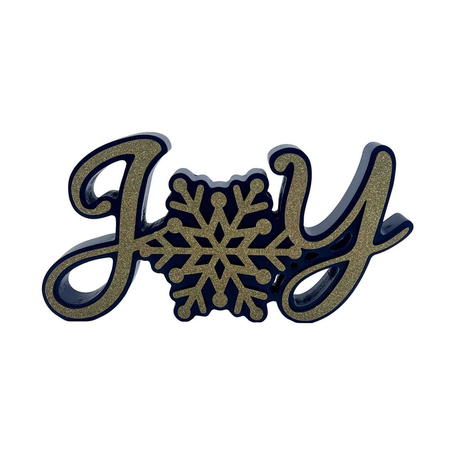 slide 1 of 2, December Home "Wood Blue Glitter Joy Table Top ", 9.5 in