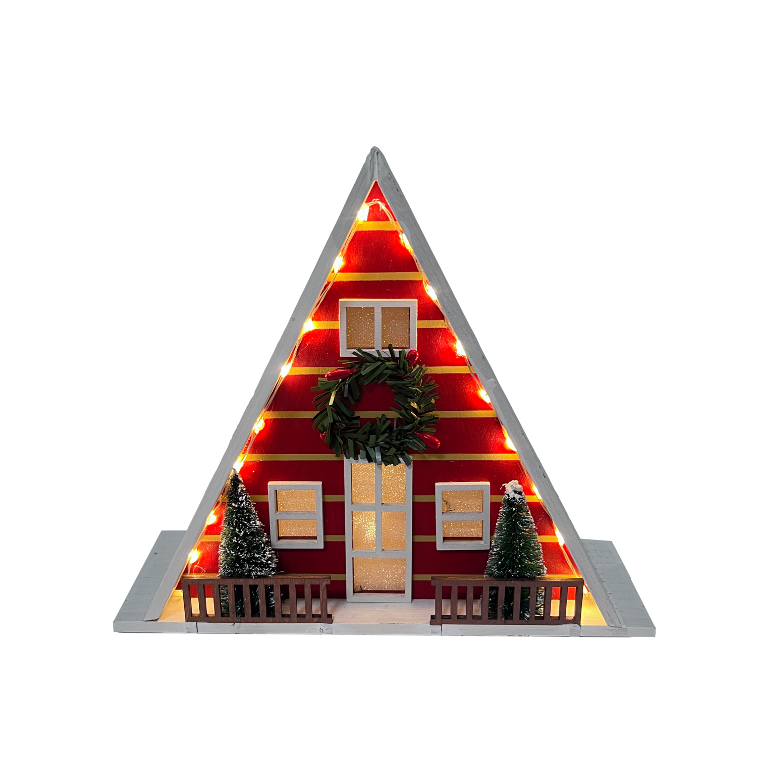 slide 2 of 2, December Home "Light Up Handmade LED Wreath Wood House Table Top", 9.5 in