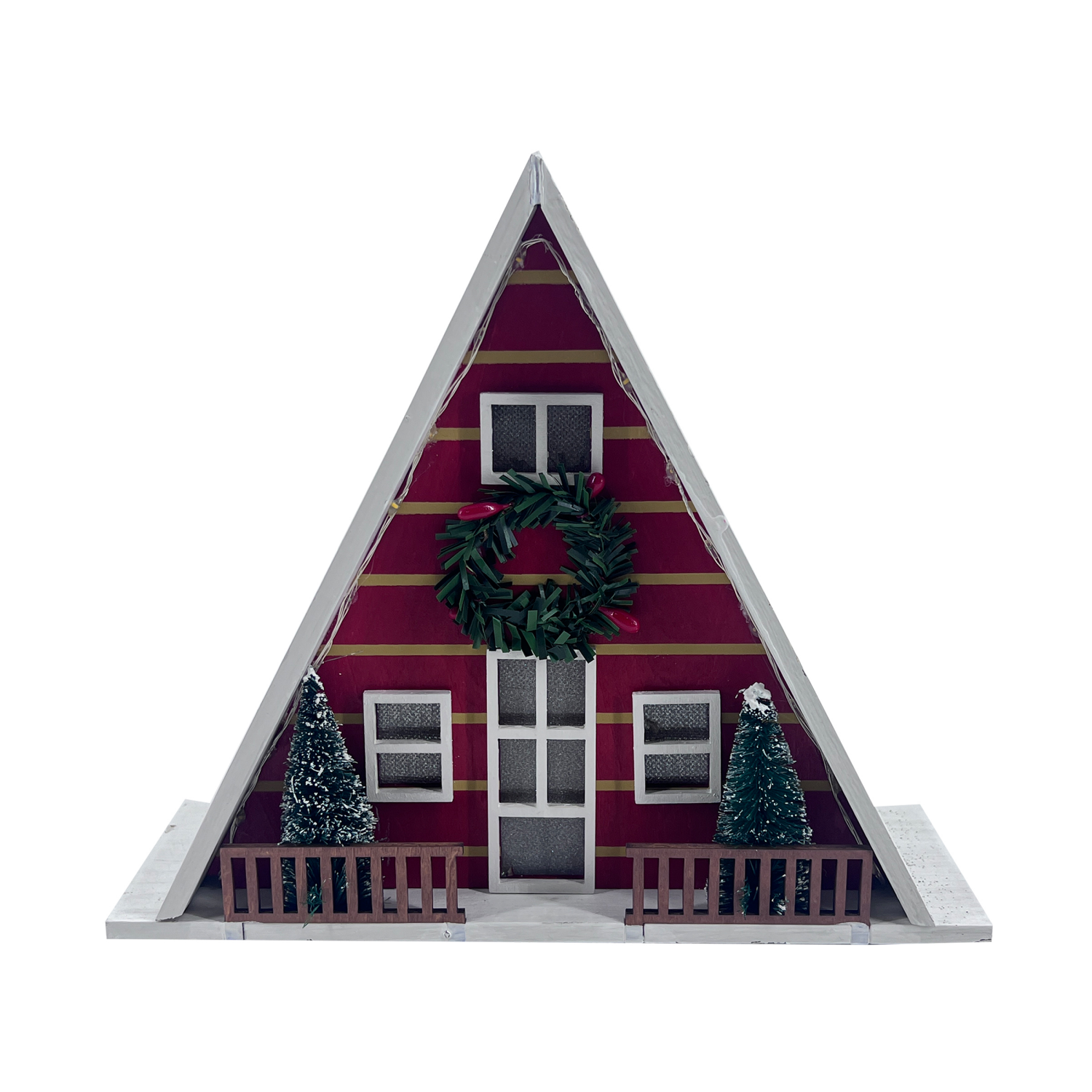 slide 1 of 2, December Home "Light Up Handmade LED Wreath Wood House Table Top", 9.5 in