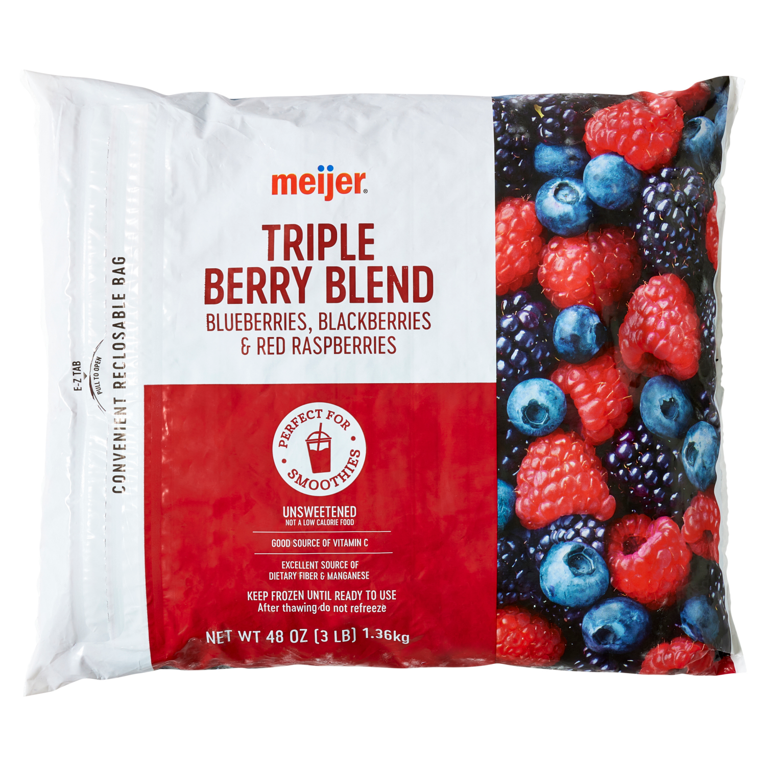 slide 1 of 3, Meijer Frozen Triple Berry Fruit Blend, 48 oz