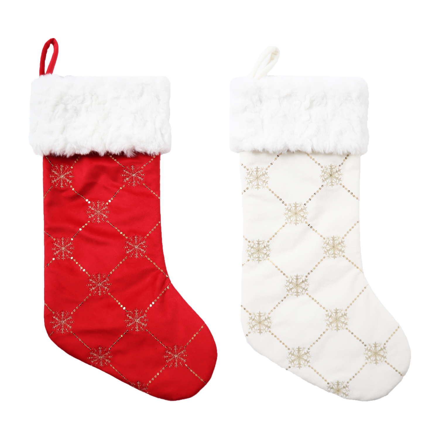 slide 1 of 3, December Home DH Snowflake Sequins Stocking 20 In 2 Ast, 20 in