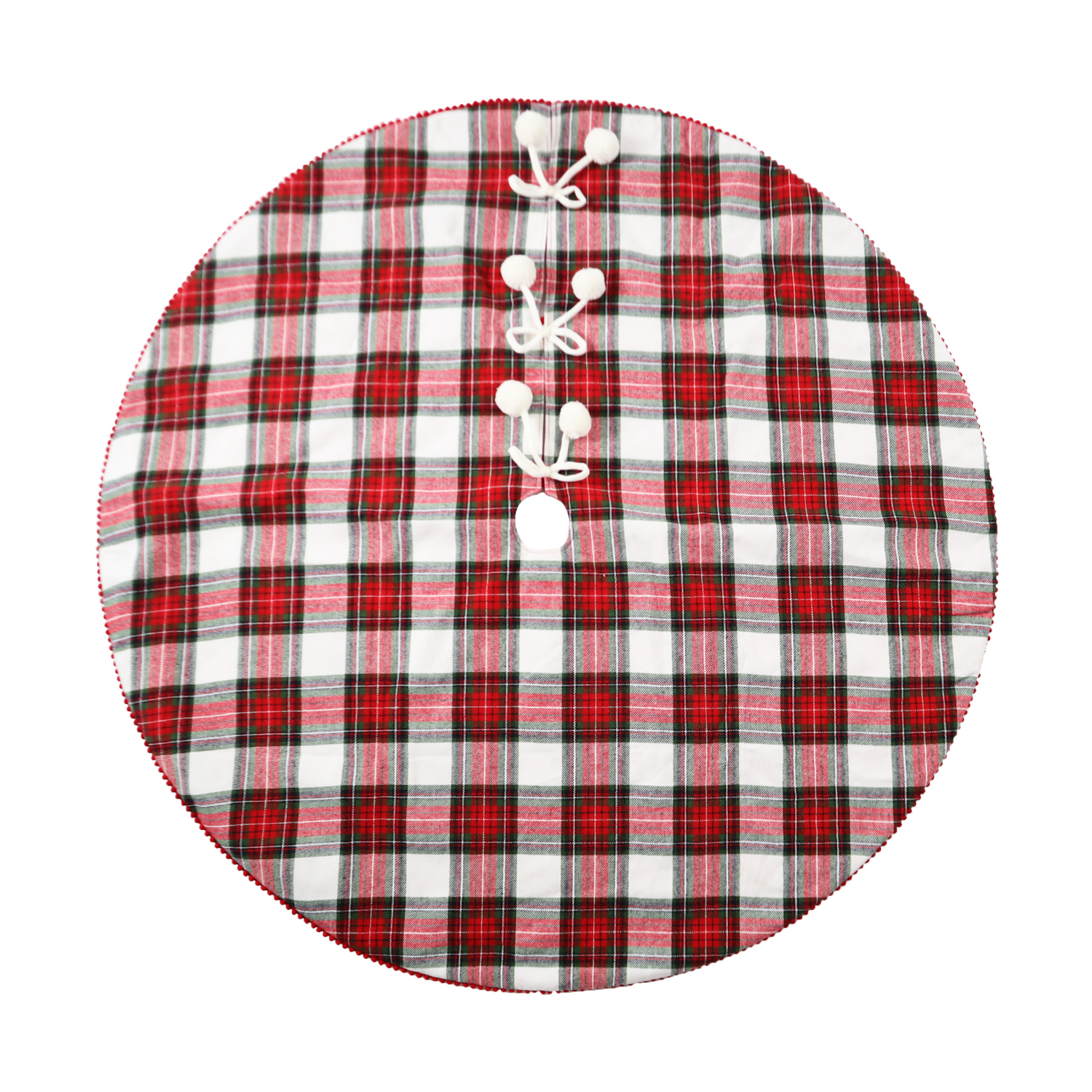 slide 1 of 1, December Home DH Red Plaid Tree Skirt W Pompom 48 In, 48 in