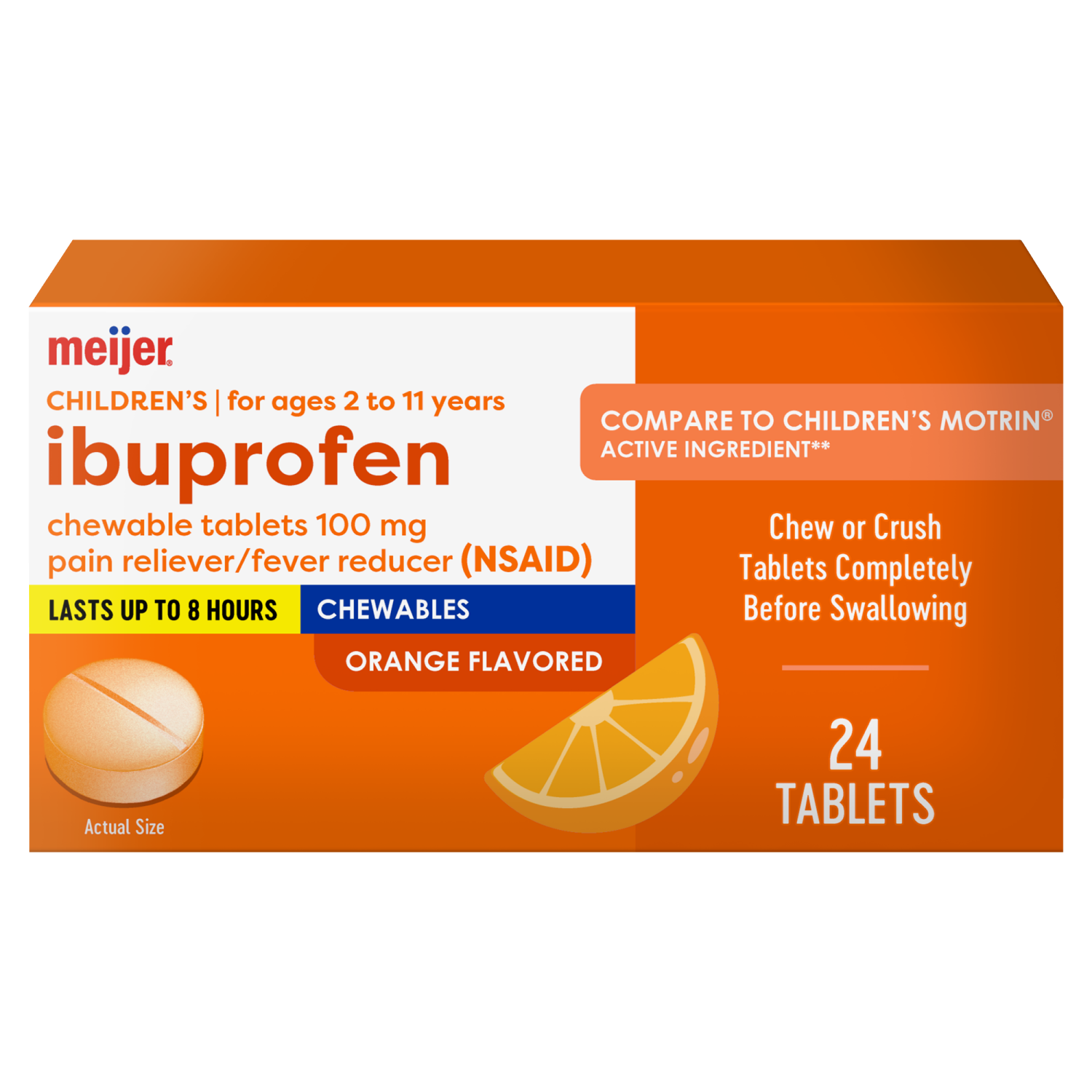 slide 1 of 2, Meijer Children’s Ibuprofen Tablets, Pain Reliever and Fever Reducer, 24 ct