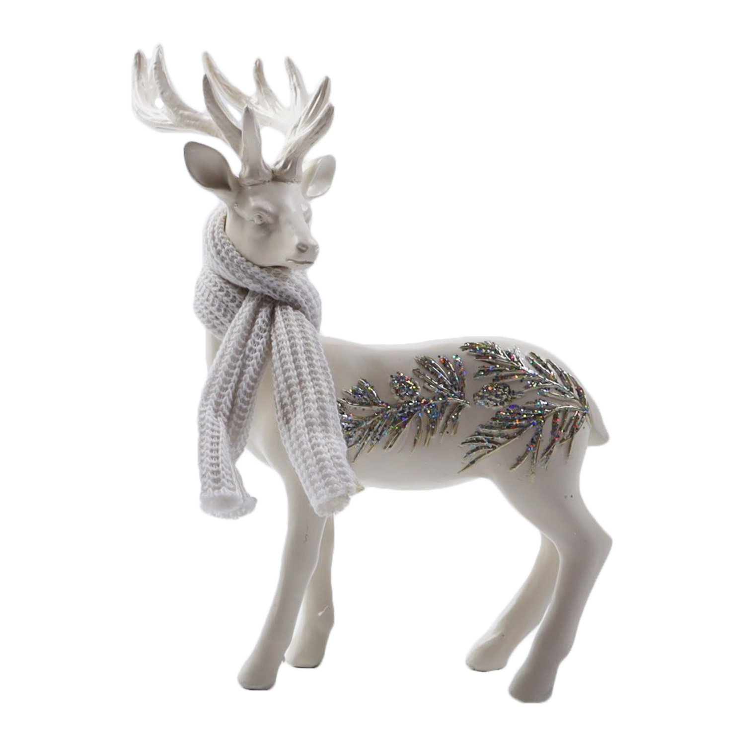 slide 1 of 1, December Home Dh White Deer With Scarf 9 In H, 9 in