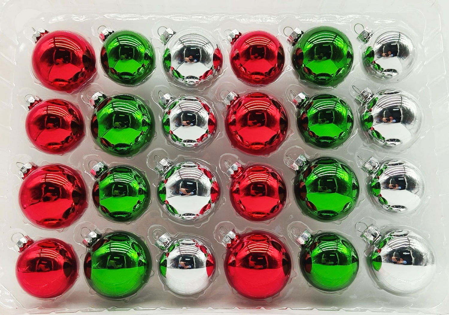 slide 1 of 3, December Home Glass Ornaments Red, Green, Silver, 24ct, 24 ct