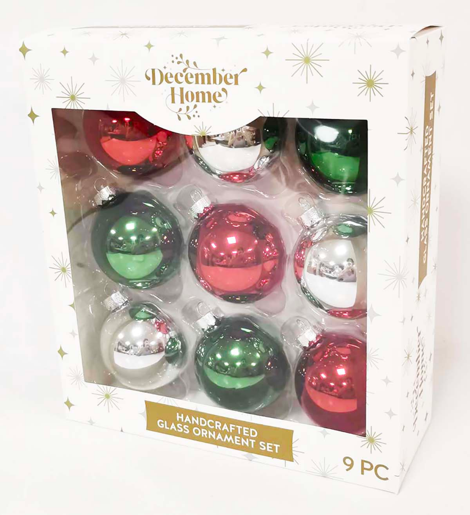 slide 3 of 3, December Home Glass Ornaments Red, Silver and Green, 9 ct, 9 ct