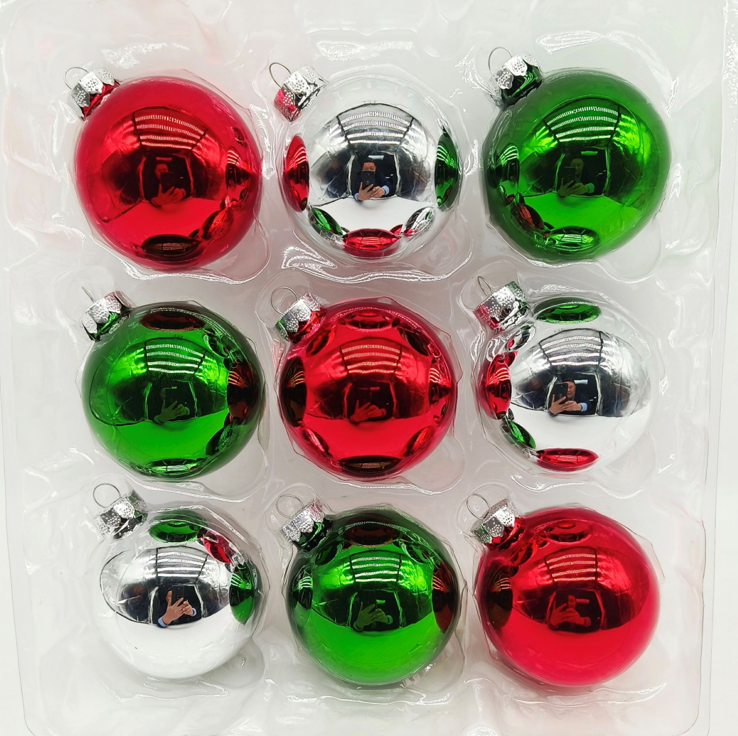 slide 1 of 3, December Home Glass Ornaments Red, Silver and Green, 9 ct, 9 ct