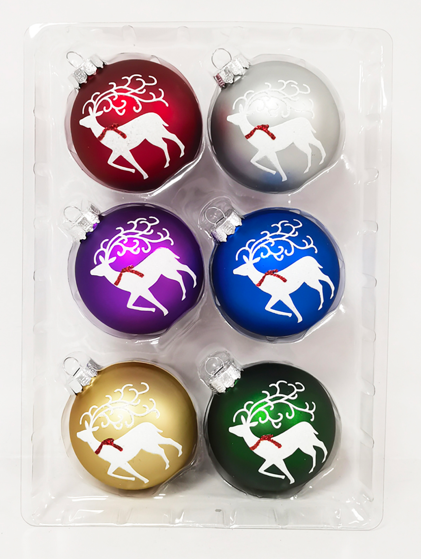 slide 2 of 3, December Home Ornaments Ball Glass Brights with Reindeer, 63.5mm