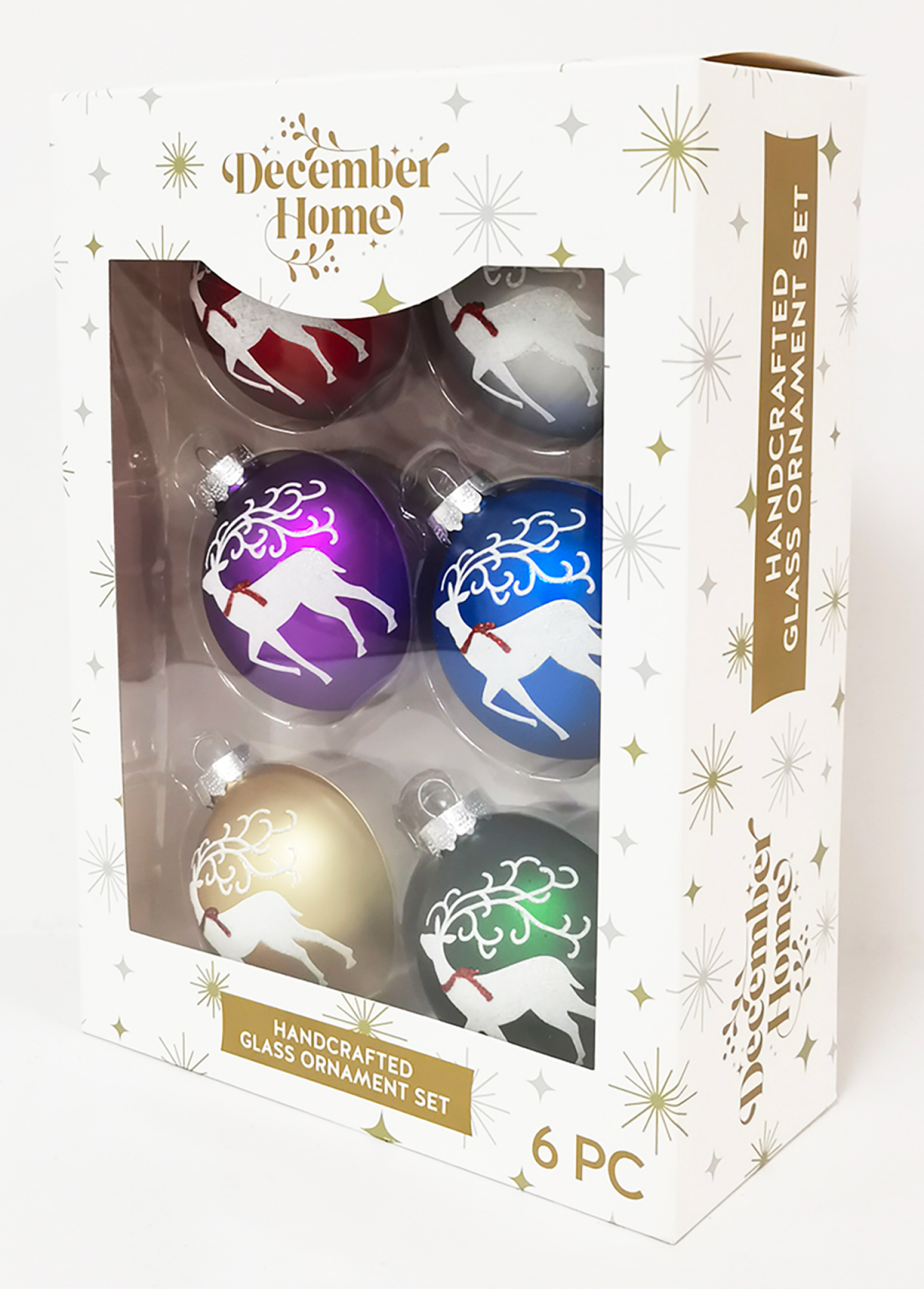slide 3 of 3, December Home Ornaments Ball Glass Brights with Reindeer, 63.5mm