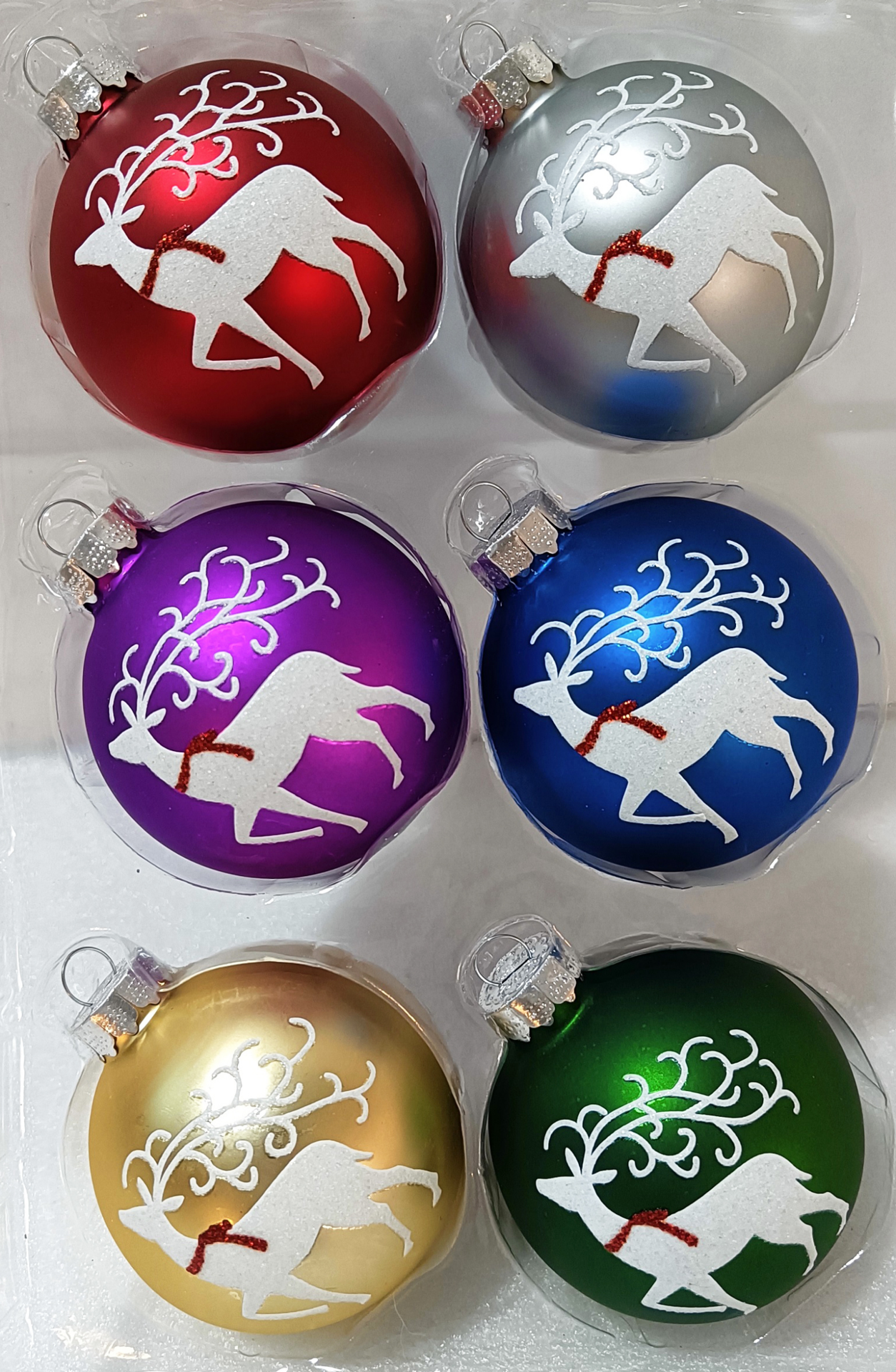 slide 1 of 3, December Home Ornaments Ball Glass Brights with Reindeer, 63.5mm