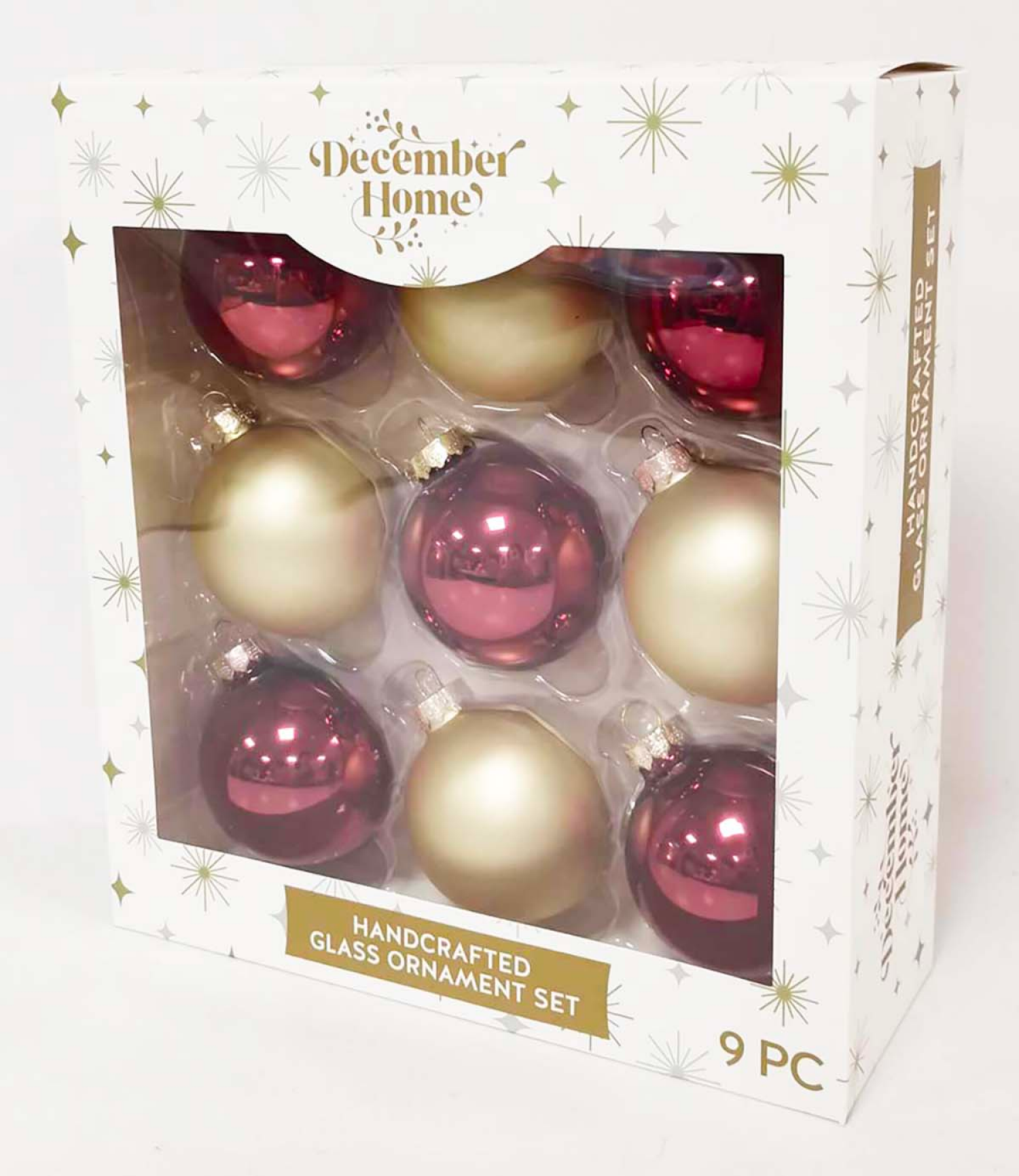 slide 3 of 3, December Home Ornaments Ball Glass, Red/Gold, 9 ct, 9 ct