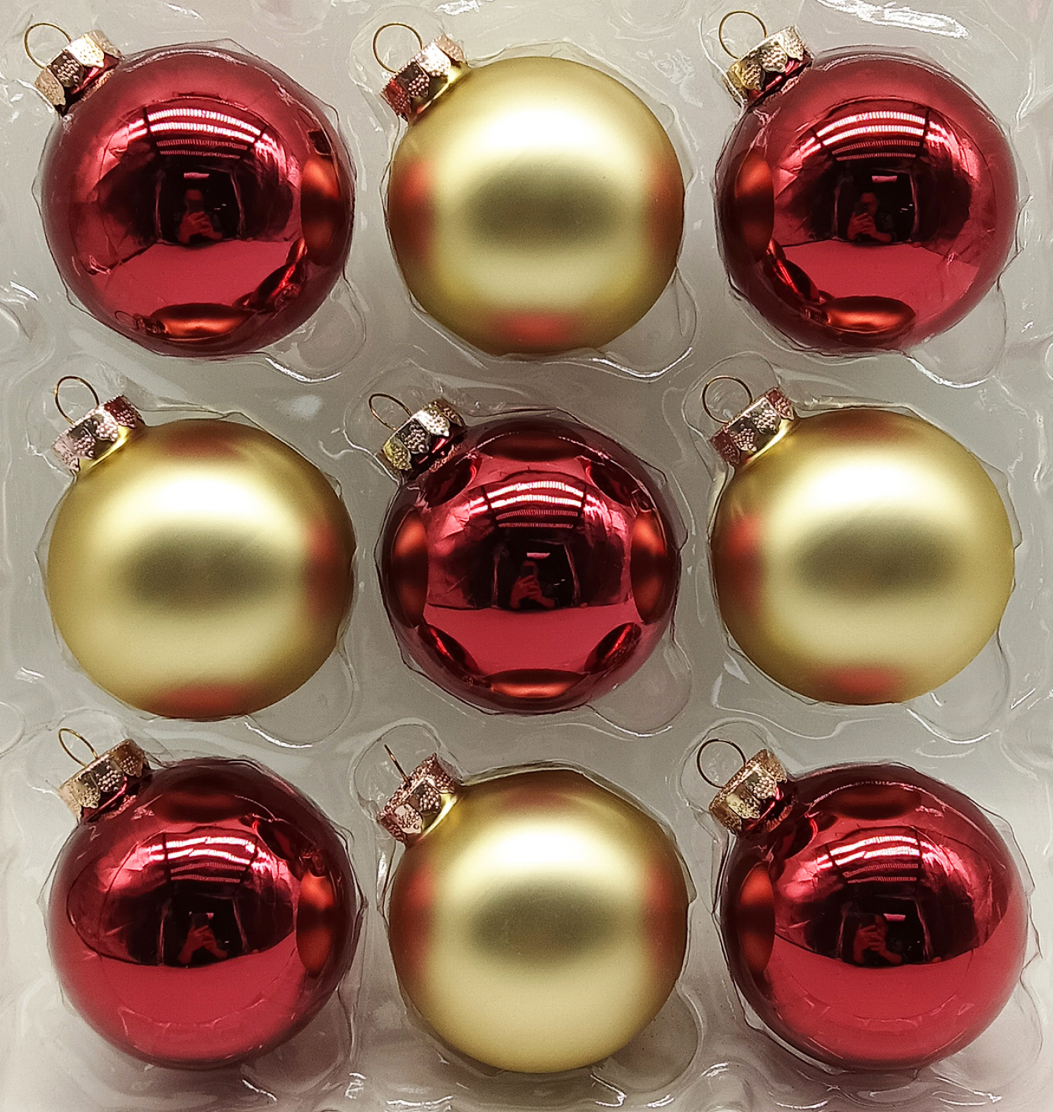 slide 1 of 3, December Home Ornaments Ball Glass, Red/Gold, 9 ct, 9 ct