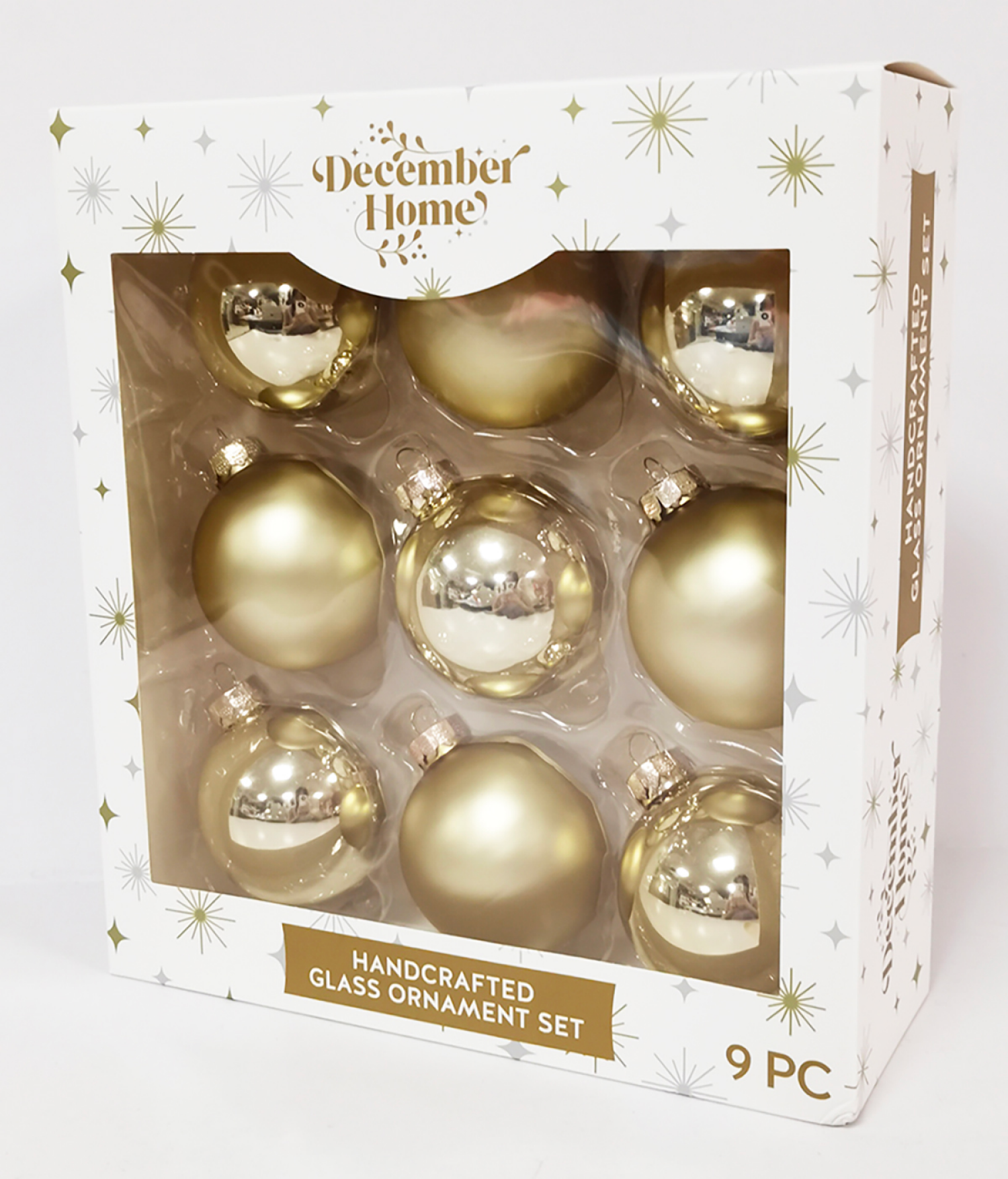 slide 3 of 3, December Home Ornaments Ball Glass, Gold, 9 ct, 9 ct