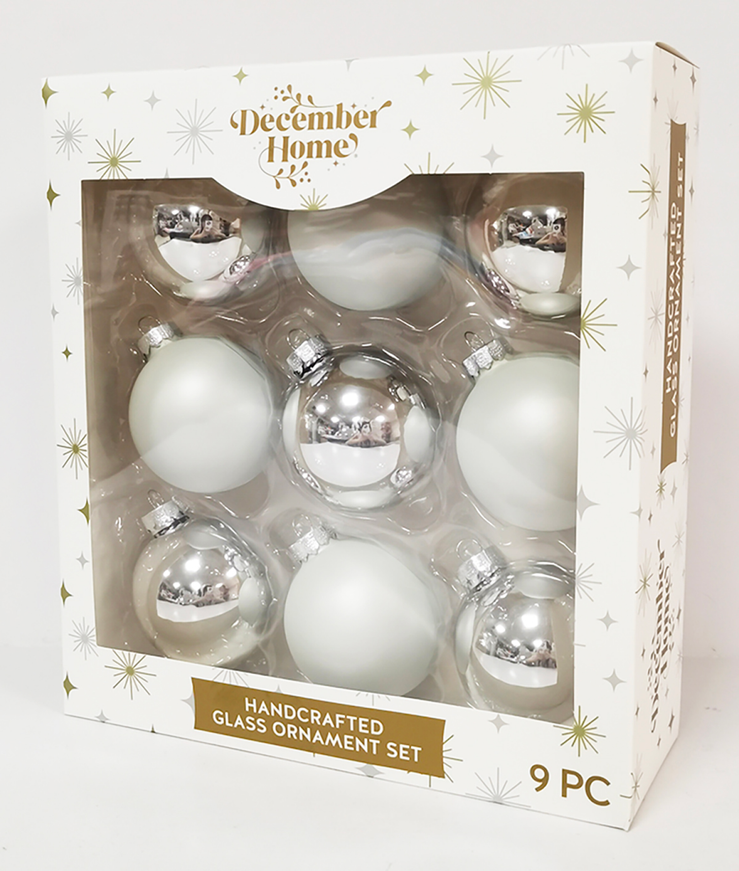 slide 3 of 3, December Home Ornaments Ball Glass, Silver, 9 ct, 9 ct