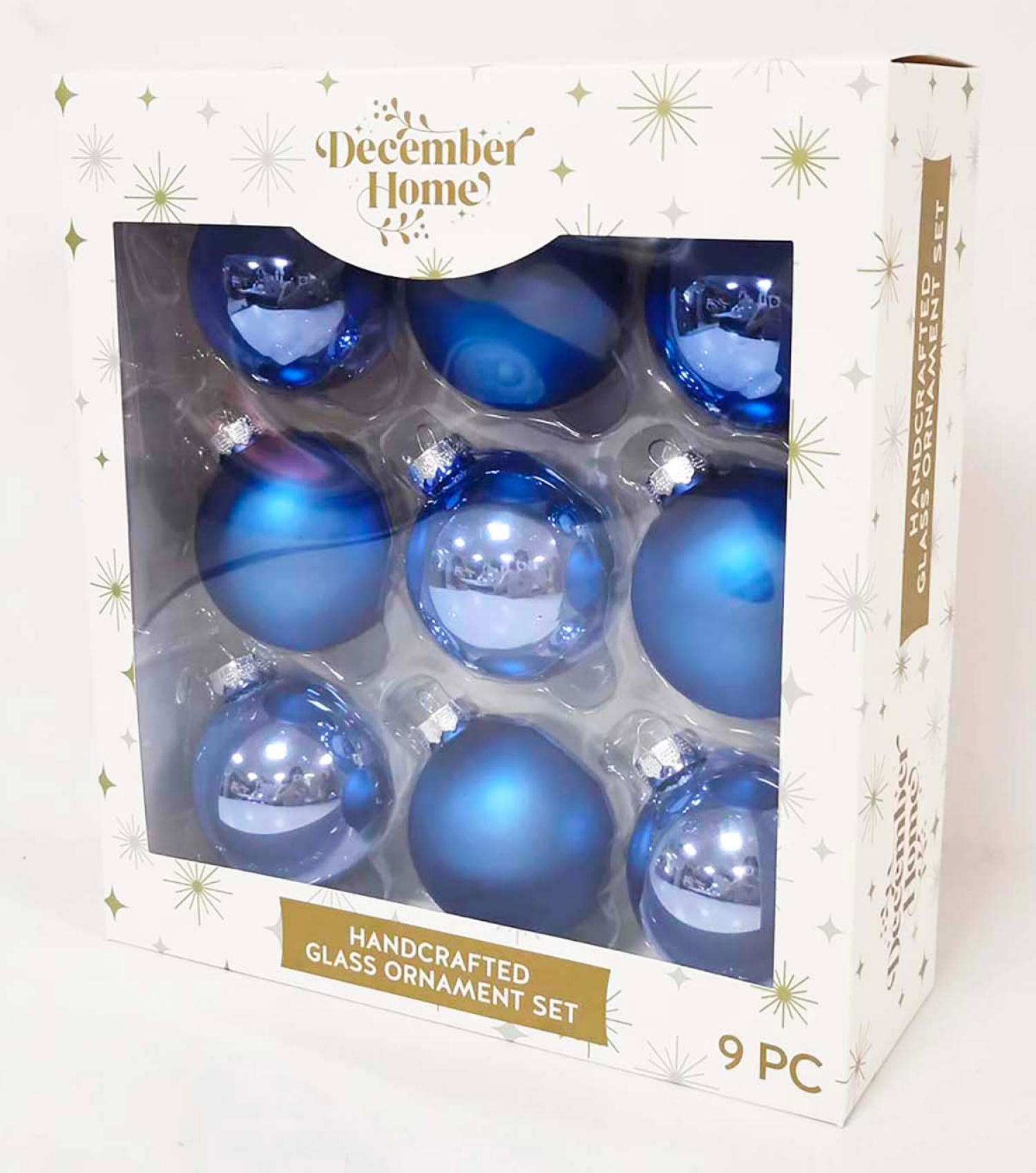 slide 3 of 3, December Home Ornaments Ball Glass, Blue, 9 ct, 9 ct