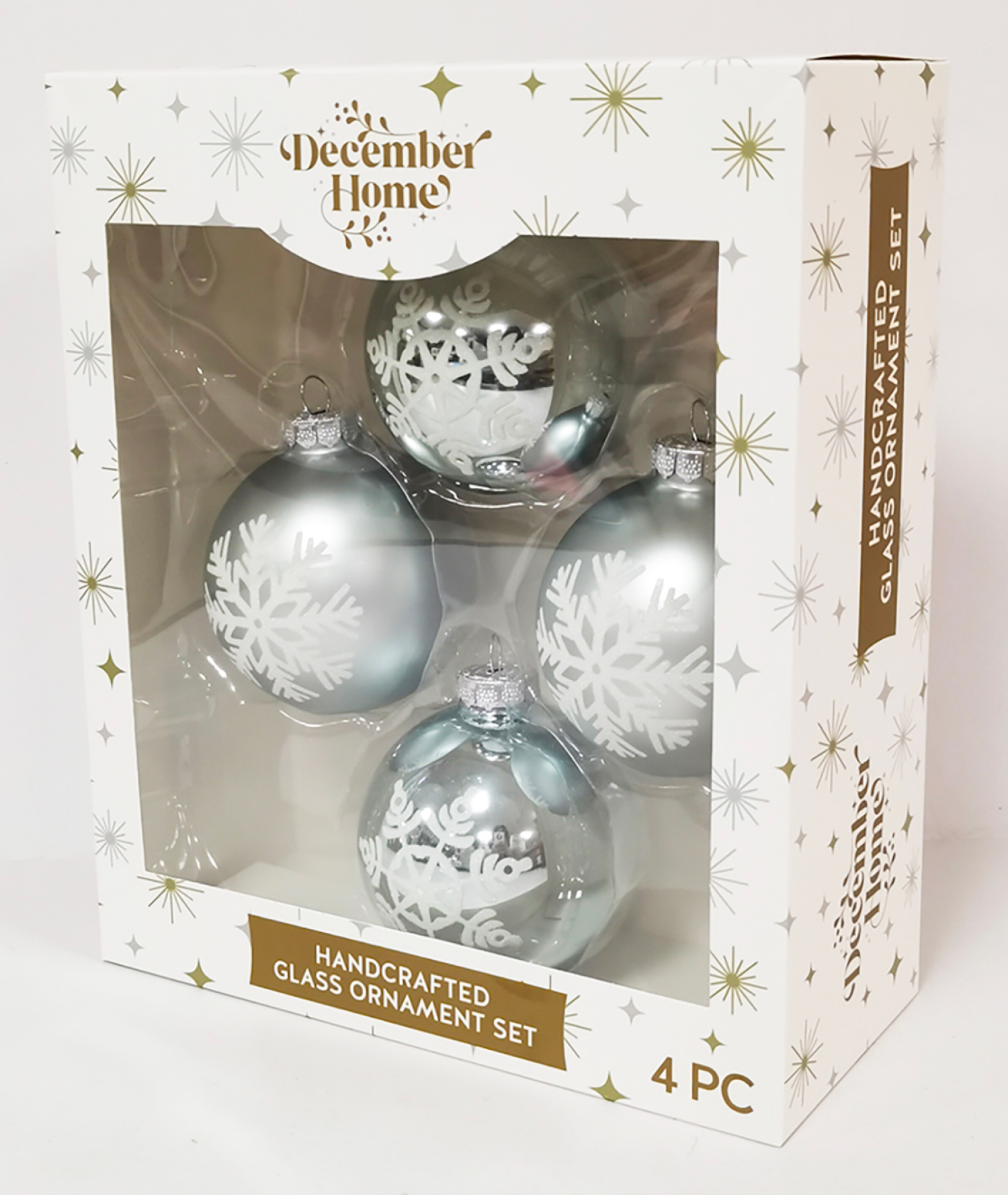 slide 3 of 3, December Home Glass Ornaments, Light Blue with Snowflakes, 3 ct, 3 ct