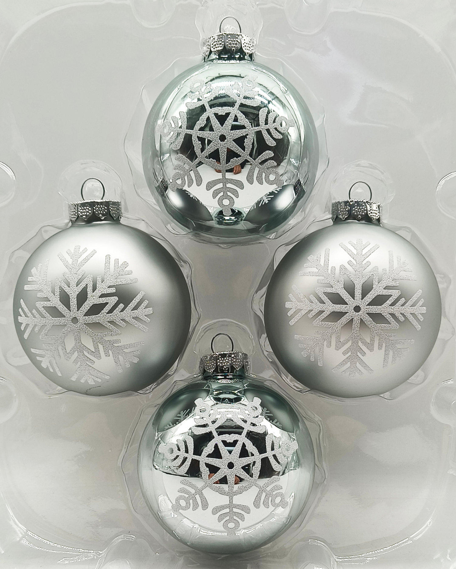 slide 1 of 3, December Home Glass Ornaments, Light Blue with Snowflakes, 3 ct, 3 ct
