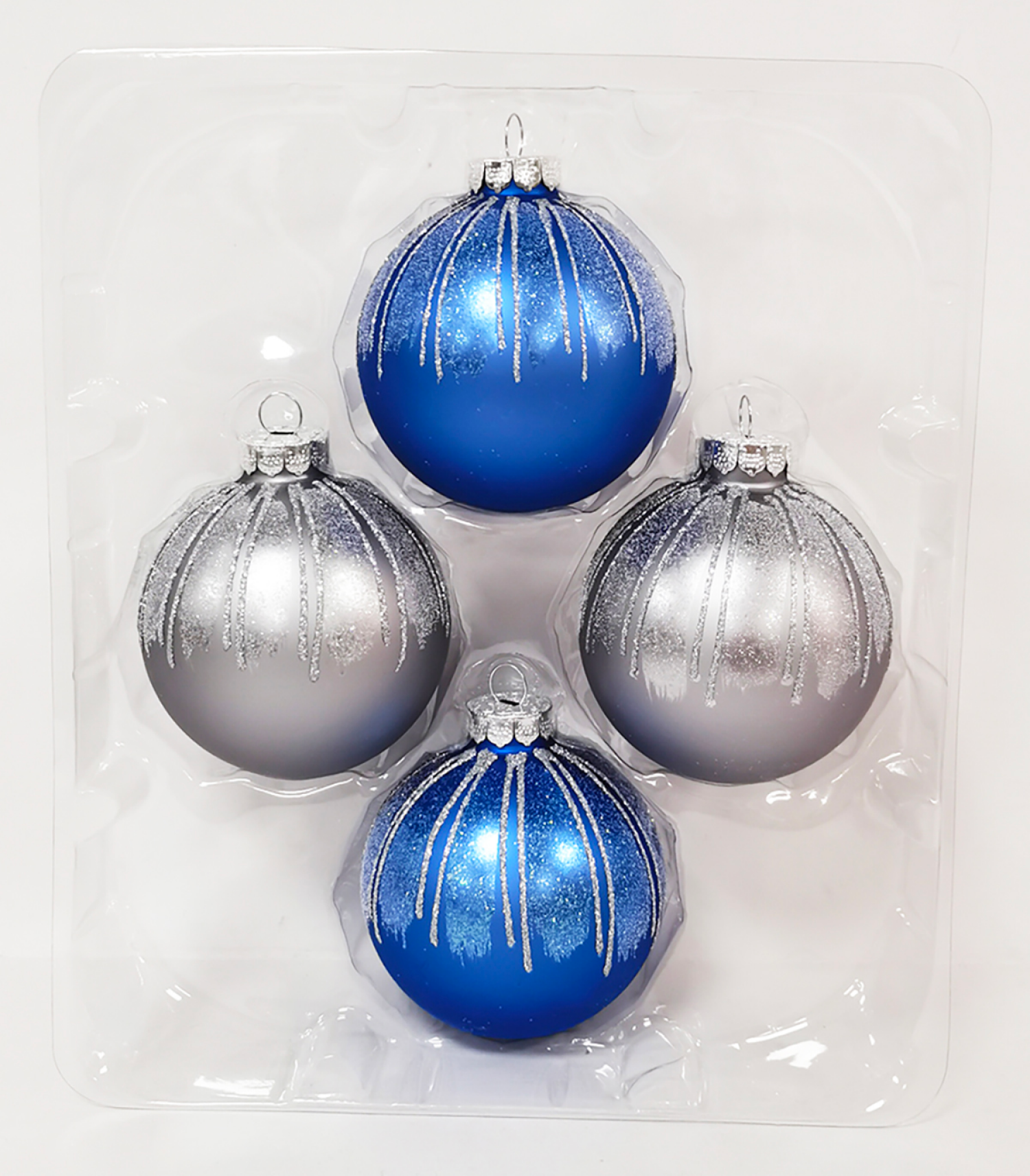slide 2 of 3, December Home Glass Ornaments, Silver & Blue Stripes , 3 ct, 3 ct