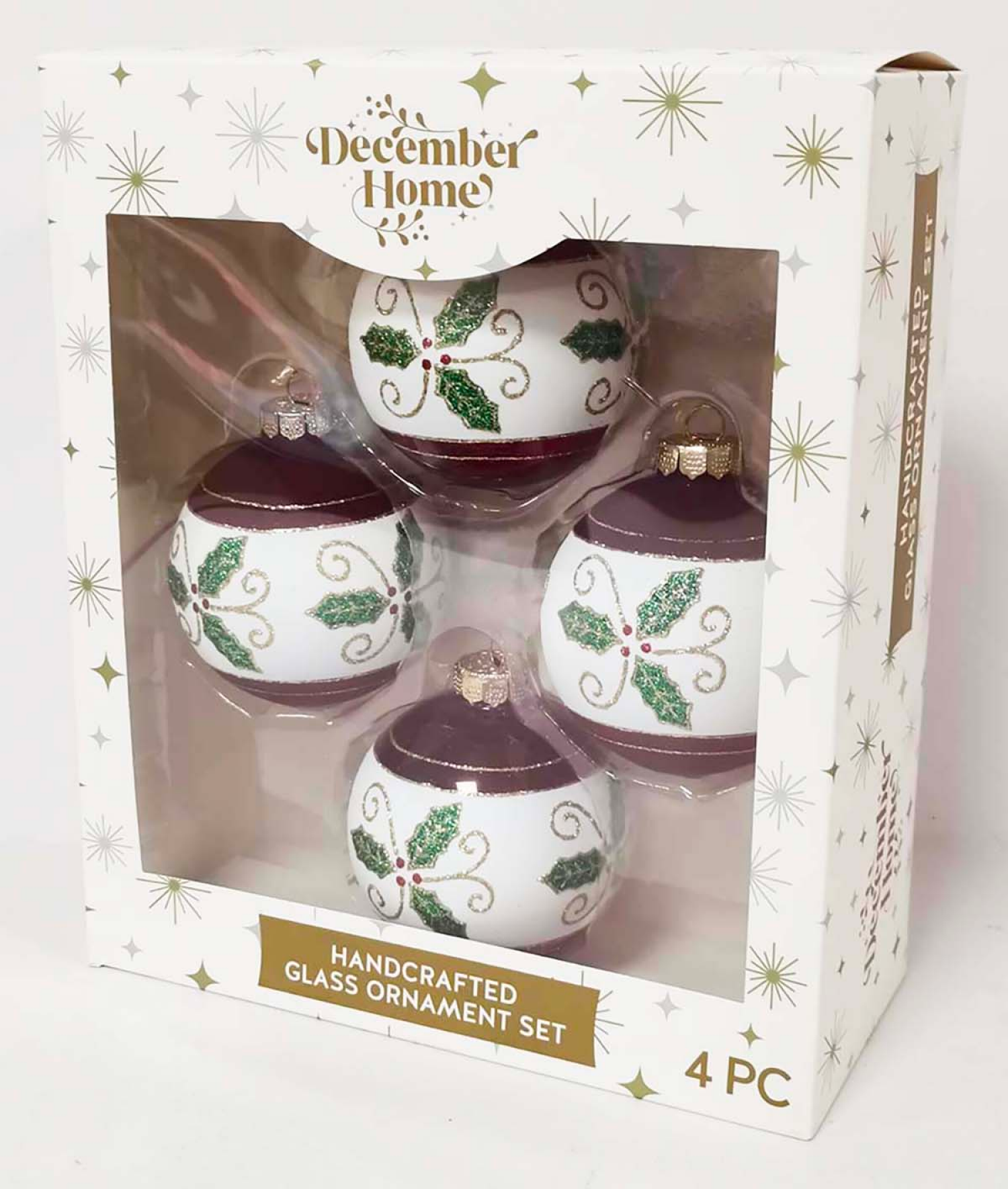 slide 3 of 3, December Home Glass Ornaments, Holly Leaf, 4 ct, 4 ct