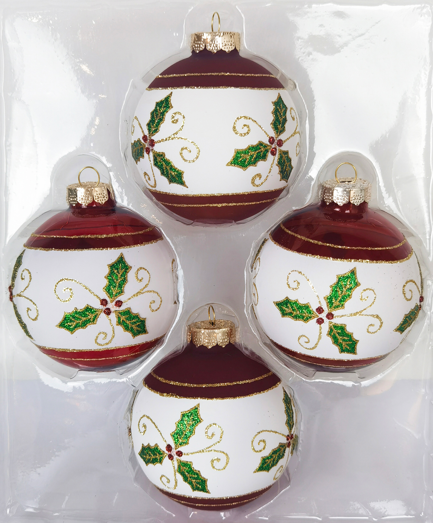 slide 1 of 3, December Home Glass Ornaments, Holly Leaf, 4 ct, 4 ct