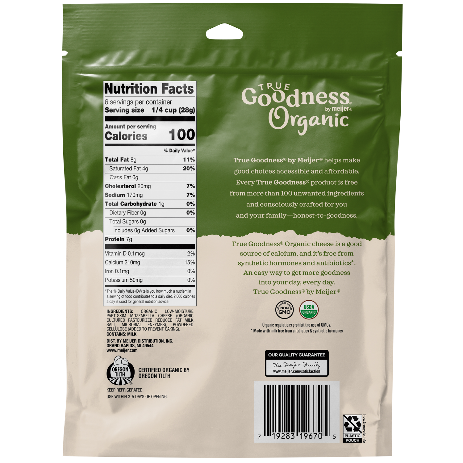 slide 2 of 2, True Goodness Organic Shredded Mozzarella Cheese, 6 oz