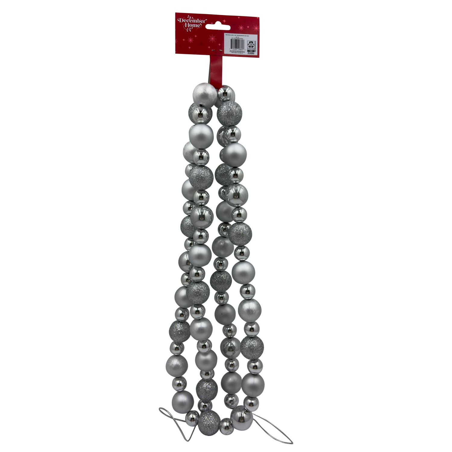 slide 2 of 2, December Home Beaded Garland, Silver, 6FT, 6 ft