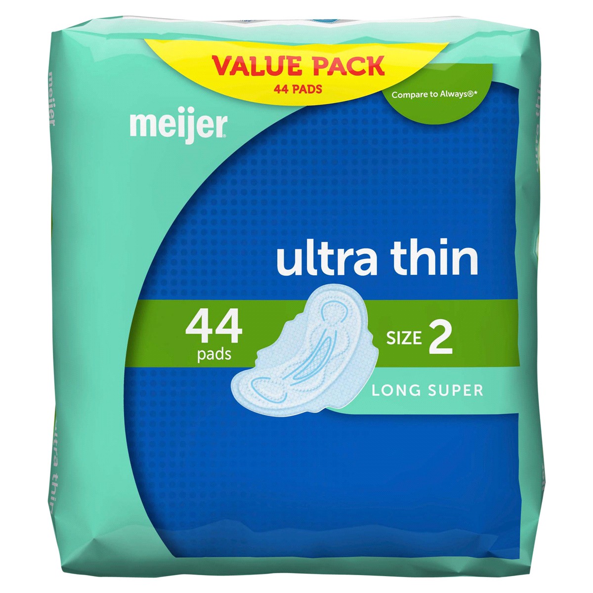 slide 1 of 6, Meijer Ultra Thin With Flexi-Wings, Long Super Absorbency, Size 2, 44 ct
