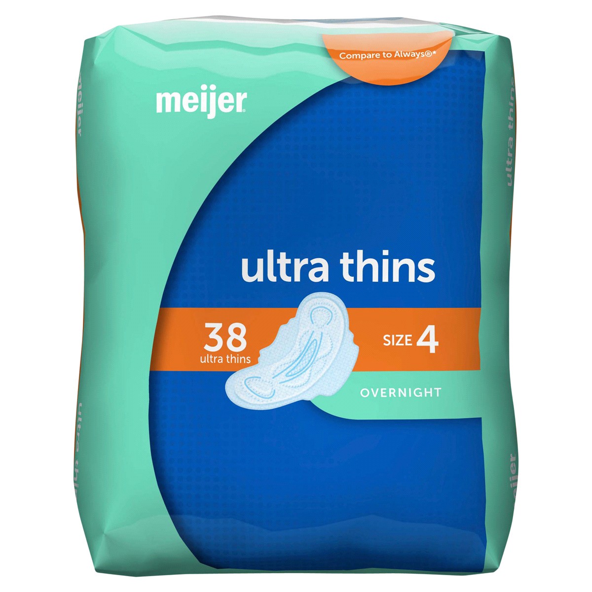 slide 1 of 4, Meijer Ultra Thin With Flexi Wings, Overnight Absorbency, Size 4, 38 ct