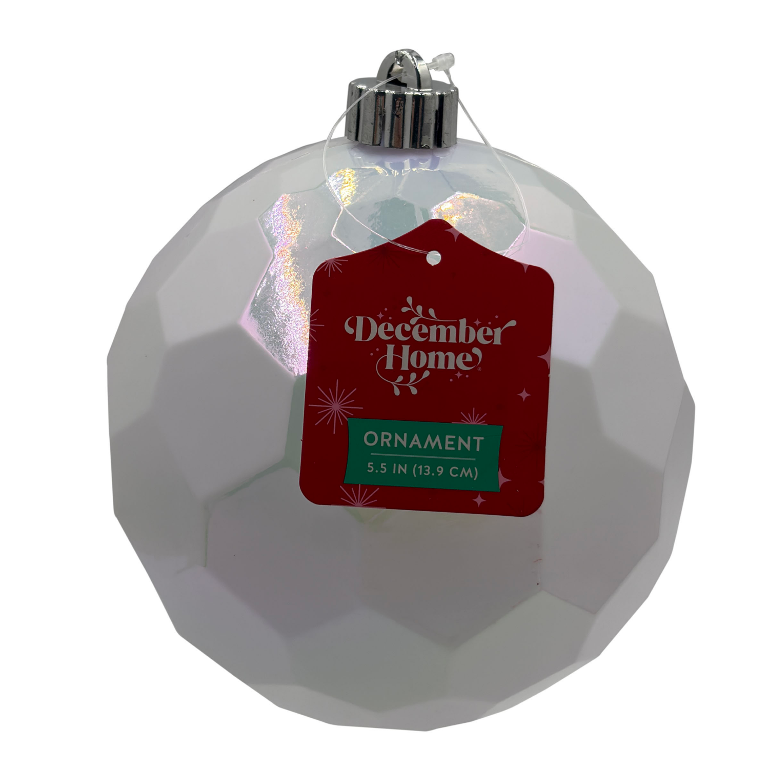 slide 1 of 1, December Home Ornament Faceted Ball, White Iridescent, 5.5IN, 150 mm