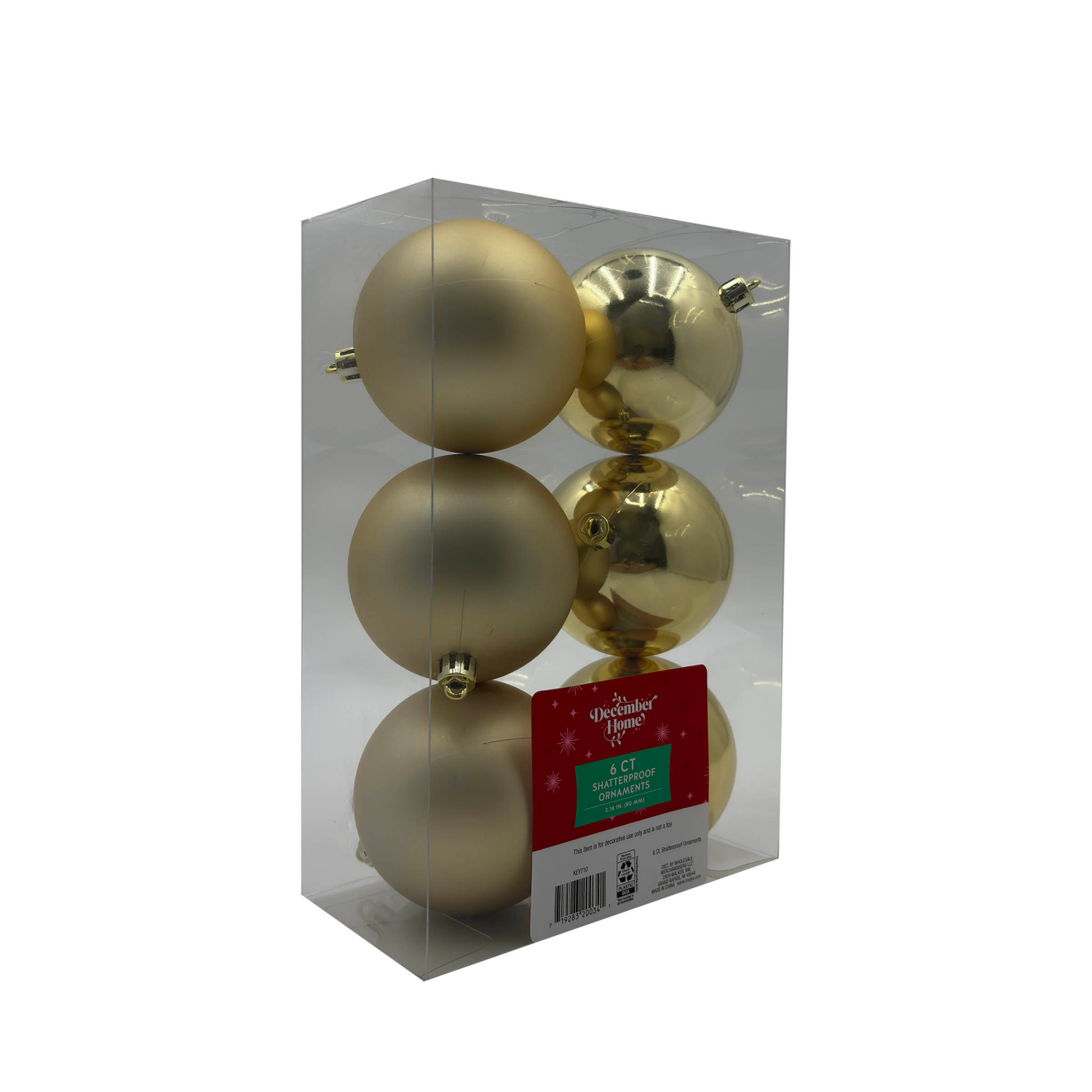 slide 2 of 2, December Home Ornaments, Gold, 80MM, 6CT, 6 ct