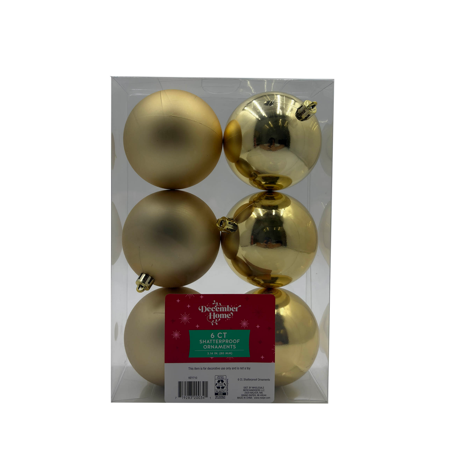 slide 1 of 2, December Home Ornaments, Gold, 80MM, 6CT, 6 ct