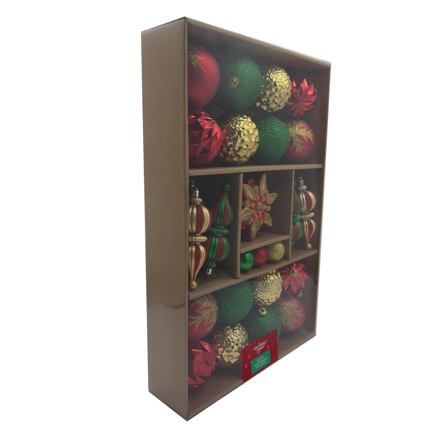 slide 3 of 3, December Home Ornaments, Mixed Red Gold Green, 32CT, 32 ct