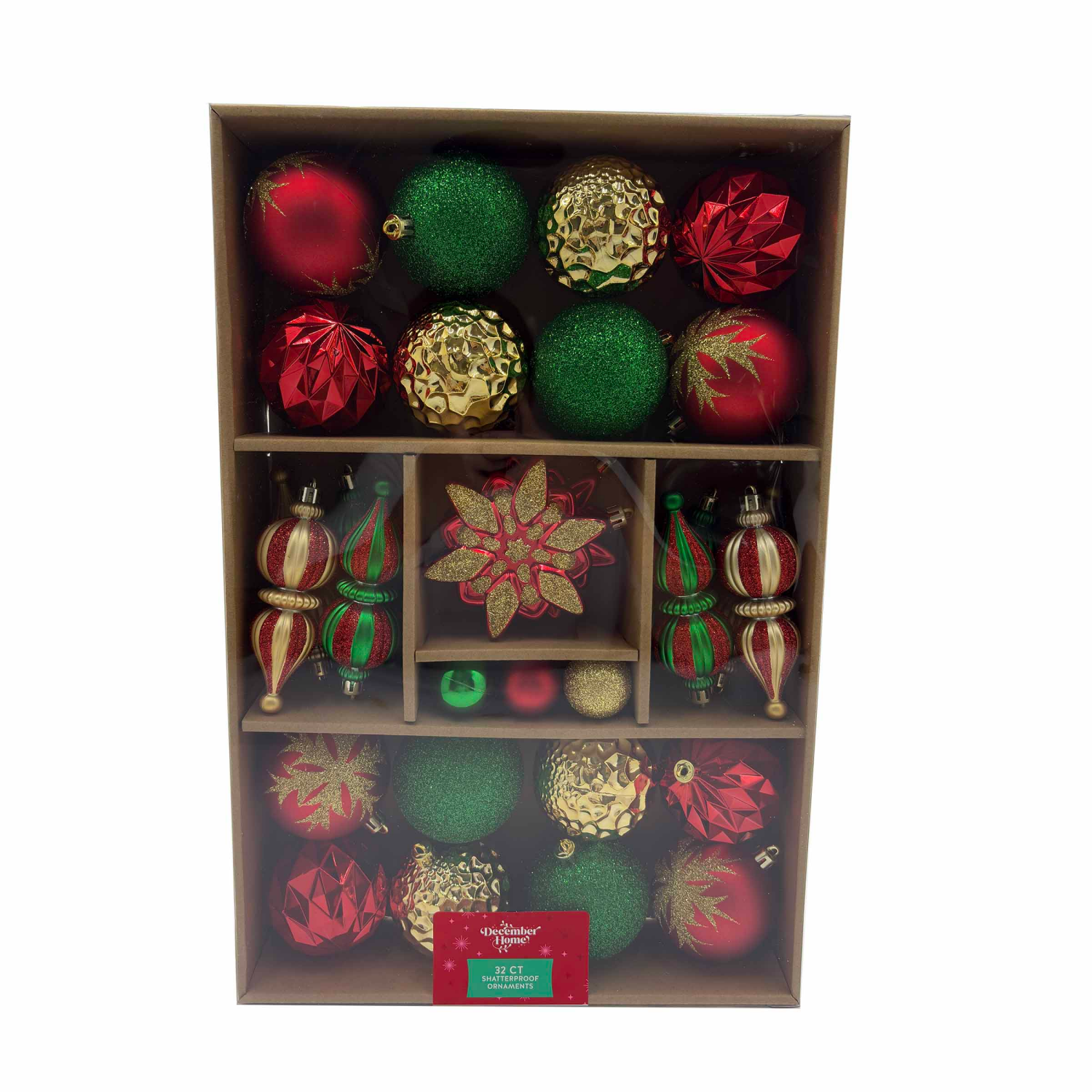 slide 1 of 3, December Home Ornaments, Mixed Red Gold Green, 32CT, 32 ct