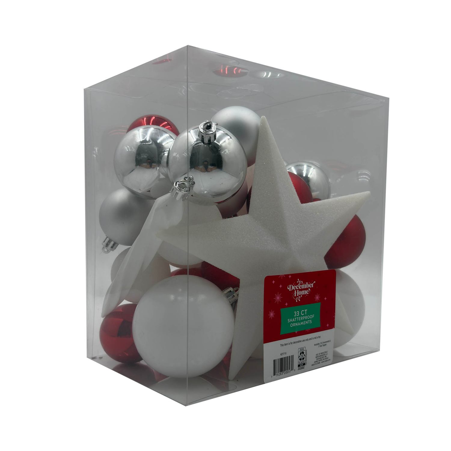slide 2 of 2, December Home Ornaments, Mixed Red White Silver, 33CT, 33 ct