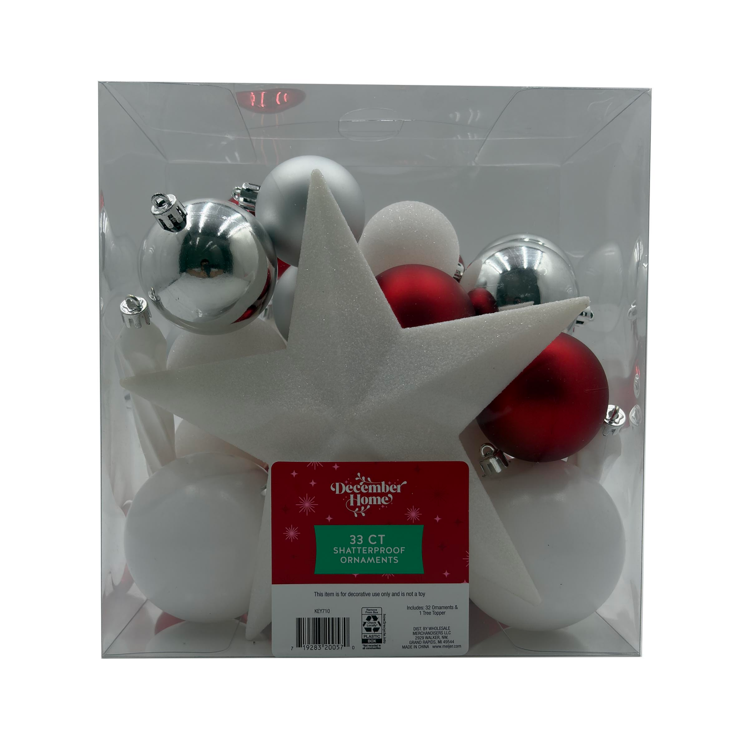 slide 1 of 2, December Home Ornaments, Mixed Red White Silver, 33CT, 33 ct