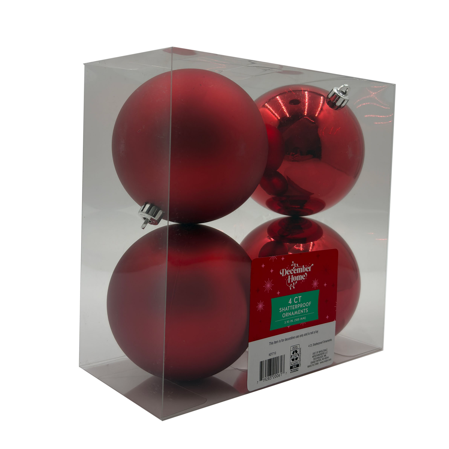 slide 2 of 2, December Home Ornaments, Red, 100MM, 4CT, 4 ct