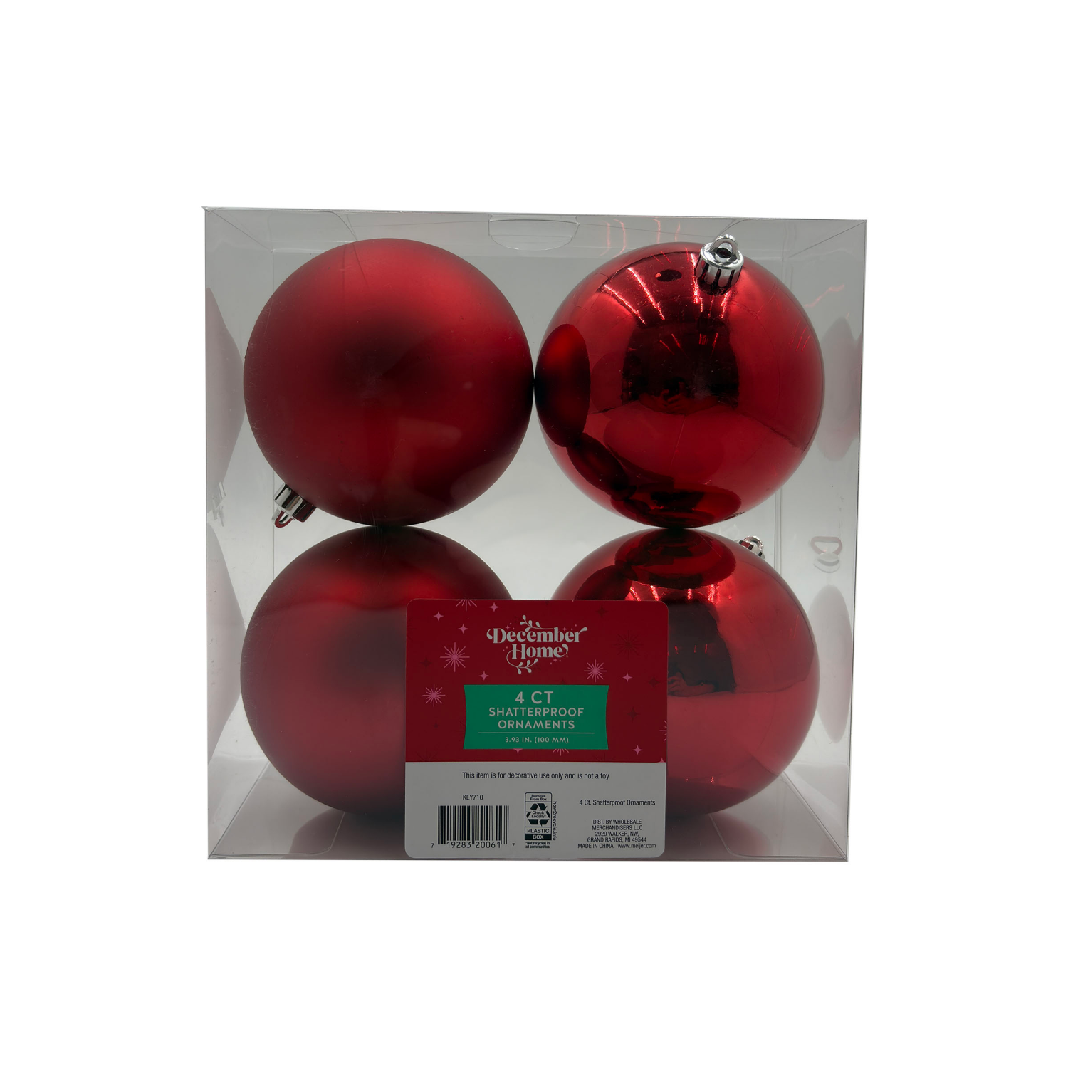 slide 1 of 2, December Home Ornaments, Red, 100MM, 4CT, 4 ct