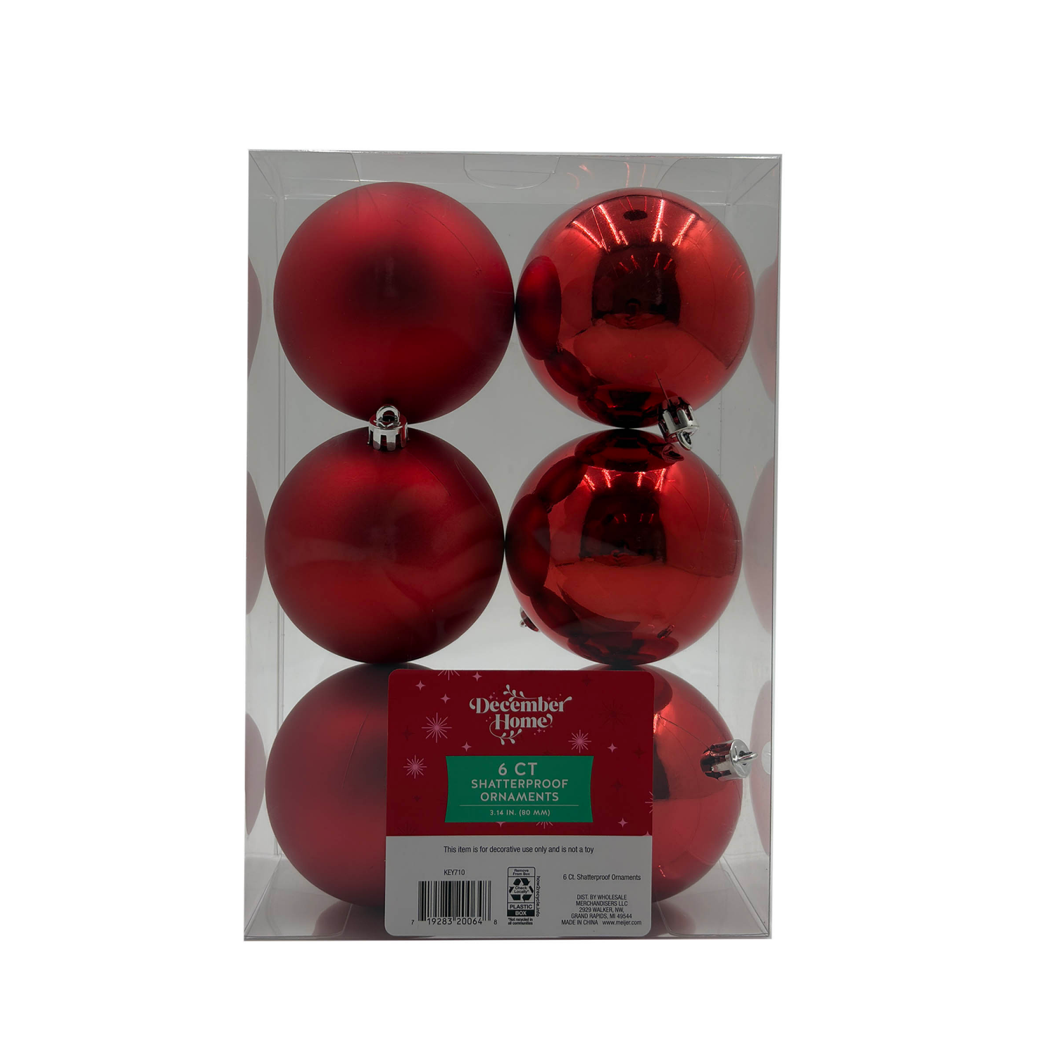 slide 1 of 2, December Home Ornaments, Red, 80MM, 6CT, 6 ct