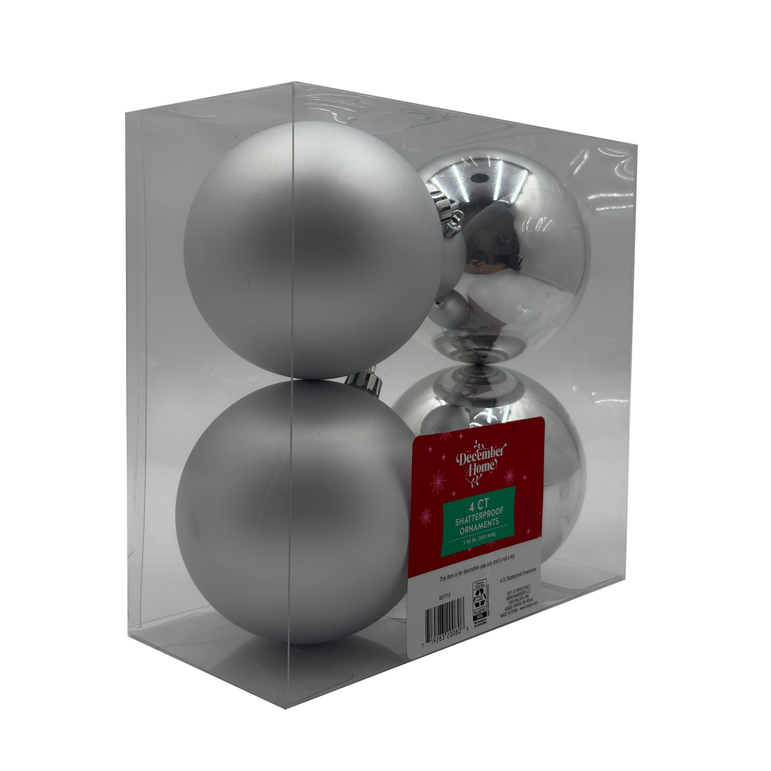 slide 2 of 2, December Home Ornaments, Silver, 100MM, 4CT, 4 ct