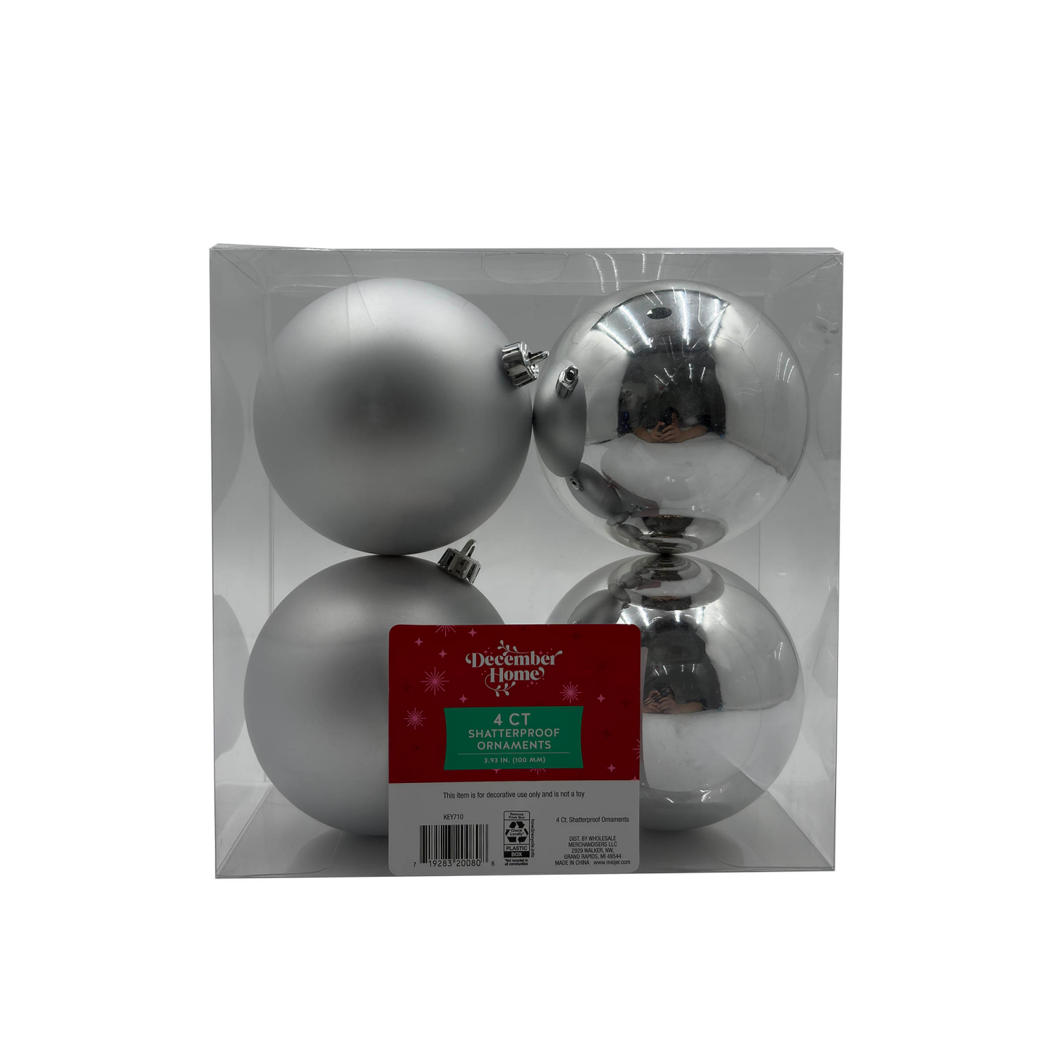 slide 1 of 2, December Home Ornaments, Silver, 100MM, 4CT, 4 ct