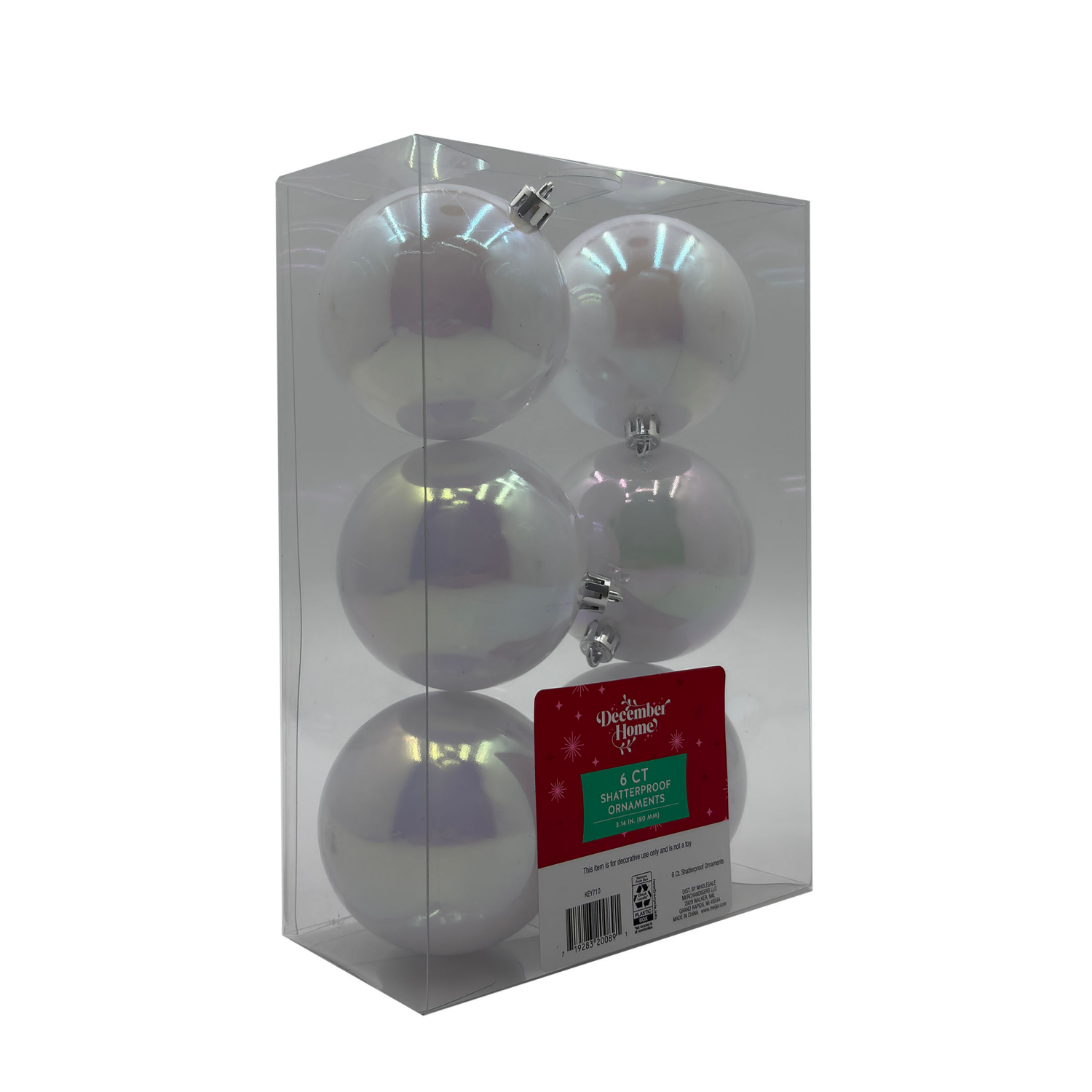 slide 2 of 2, December Home Ornaments, White Iridescent, 80MM, 6CT, 6 ct