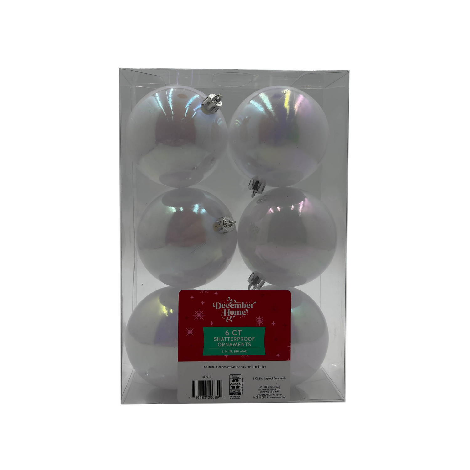 slide 1 of 2, December Home Ornaments, White Iridescent, 80MM, 6CT, 6 ct